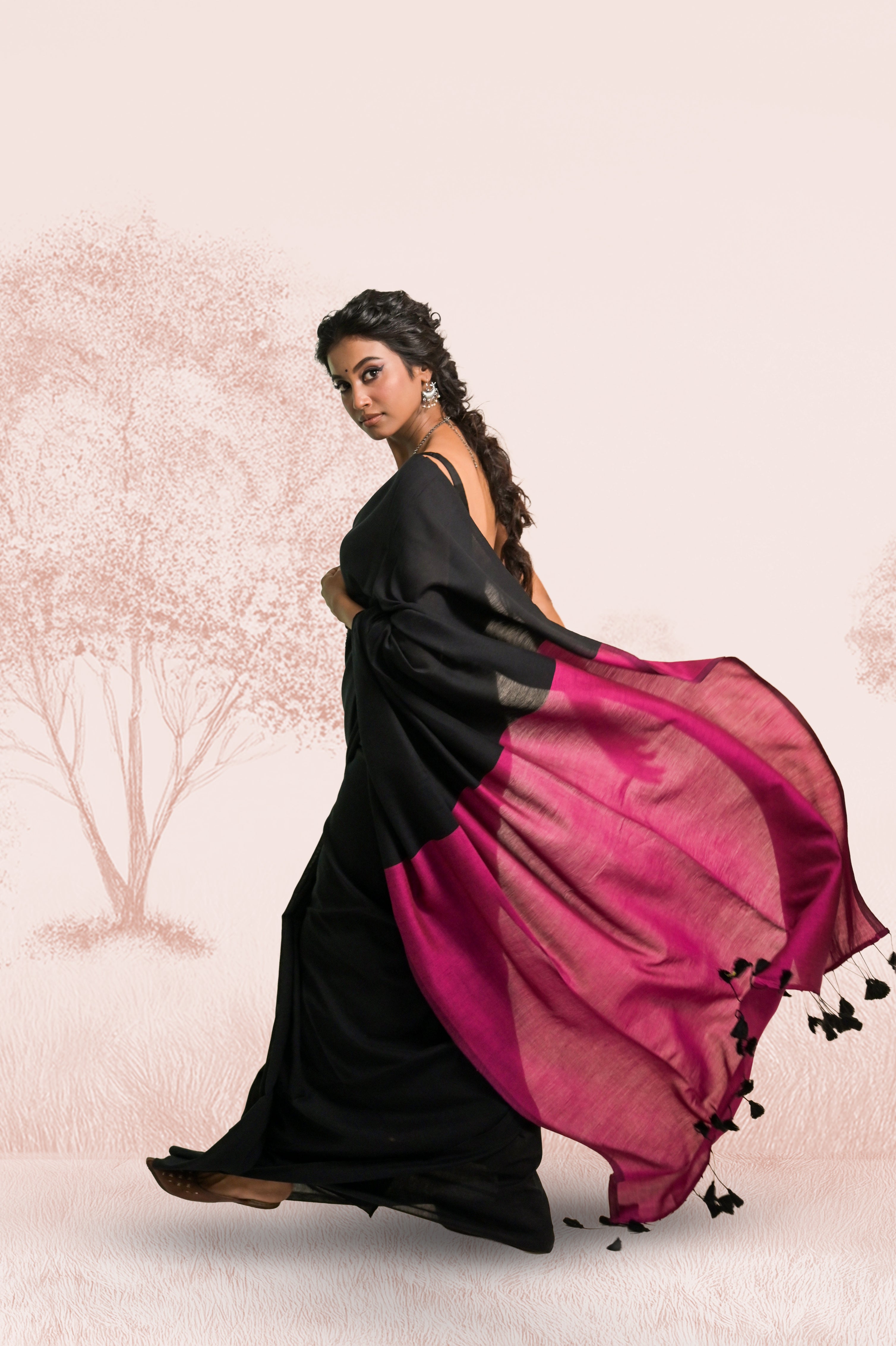 black-cotton-saree-with-tassels