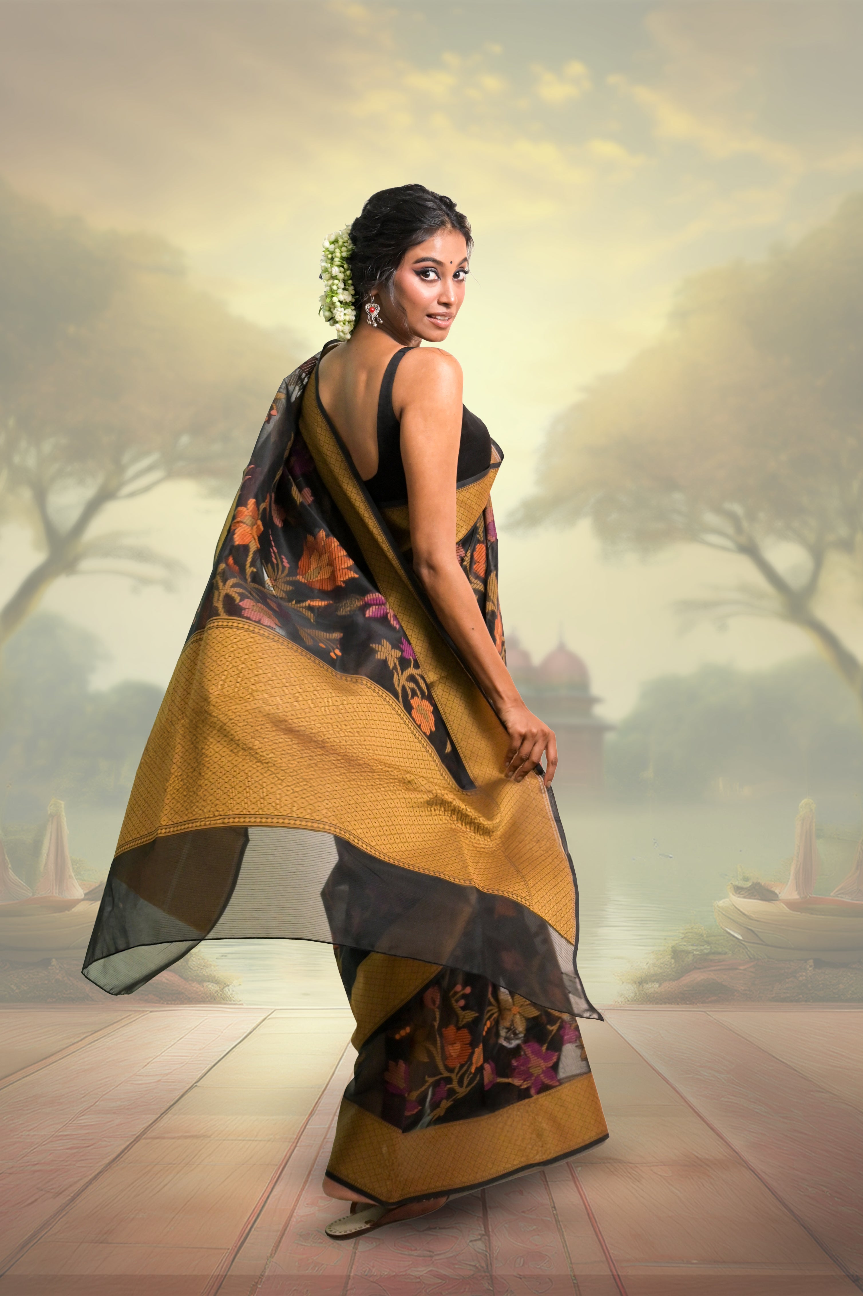 black-jamdani-banarasi-saree-with-floral-motifs-throughout