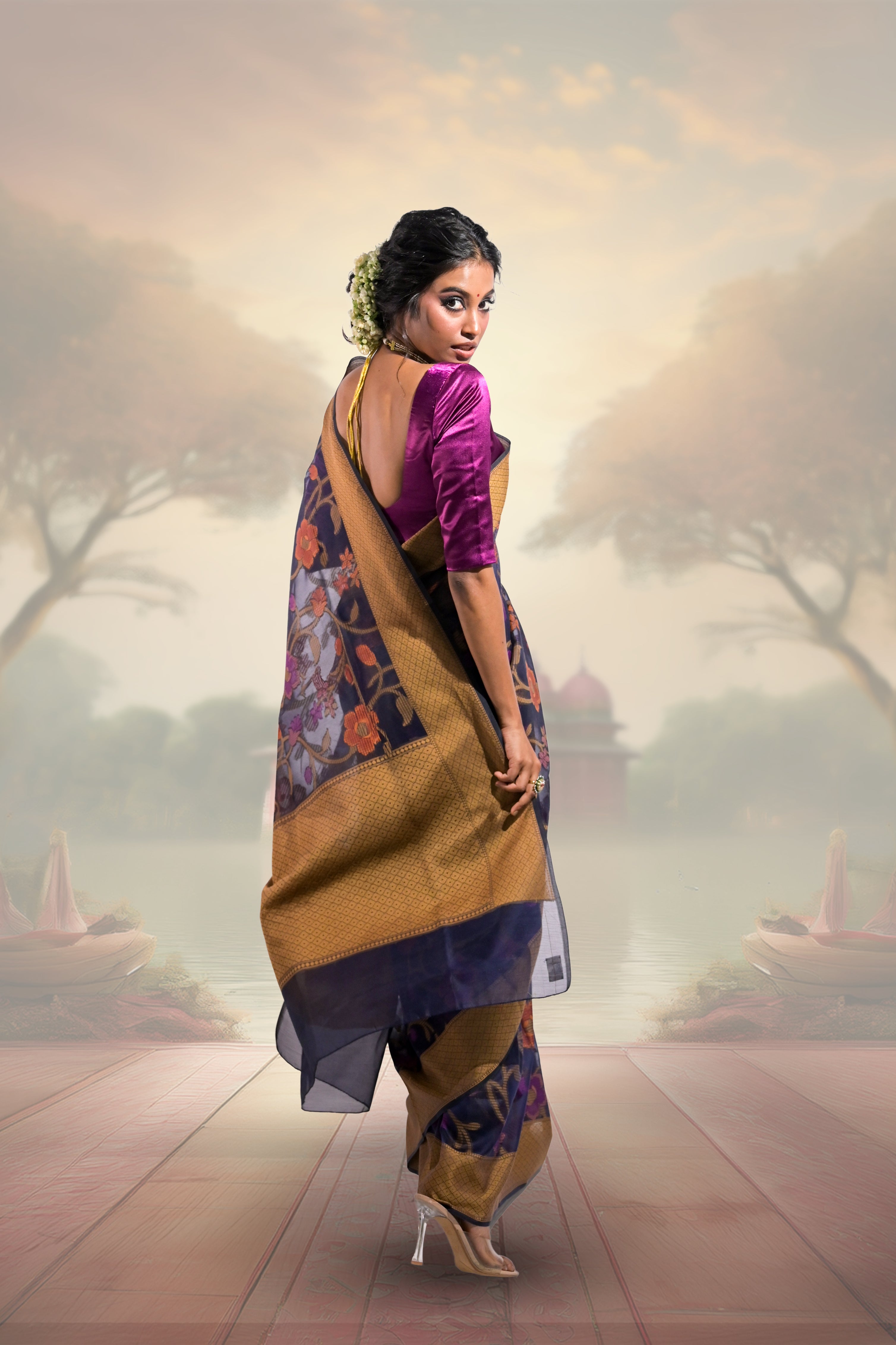 blue-coloured-saree-with-golden-border