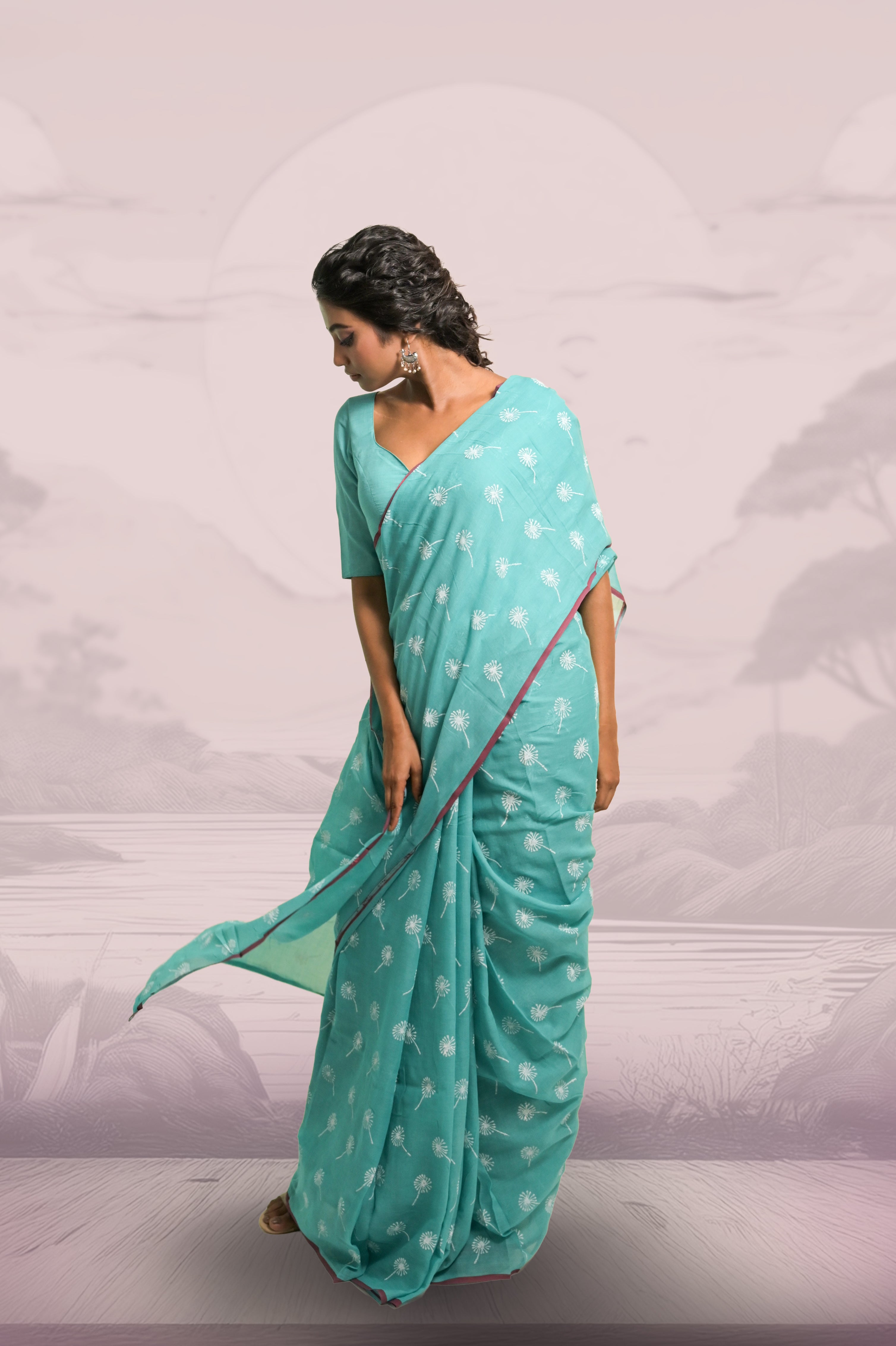 blue-handloom-bolck-printed-cotton-saree-with-pink-border