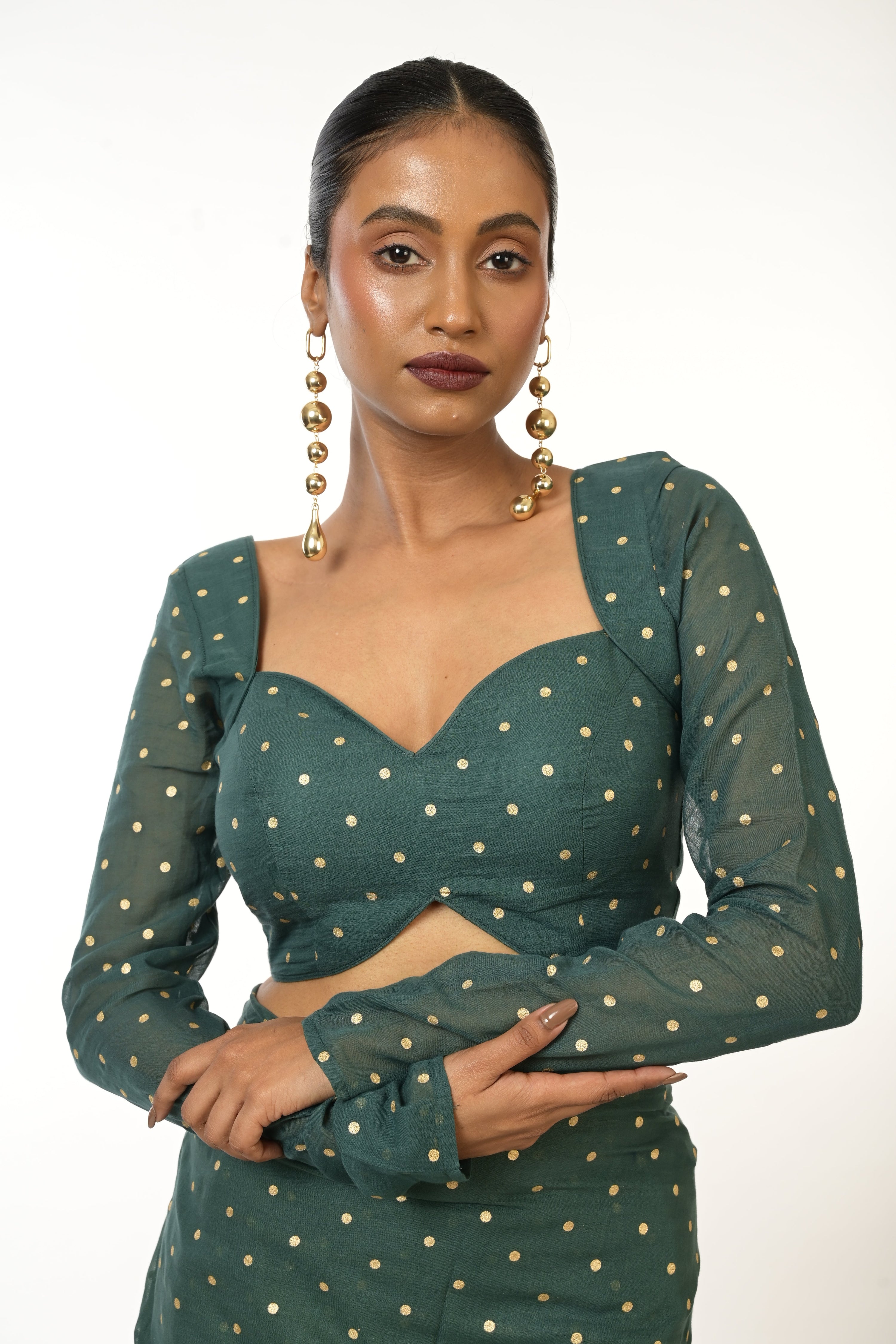 bottle-greepolka-dotted-queen-anne-neck-blouse