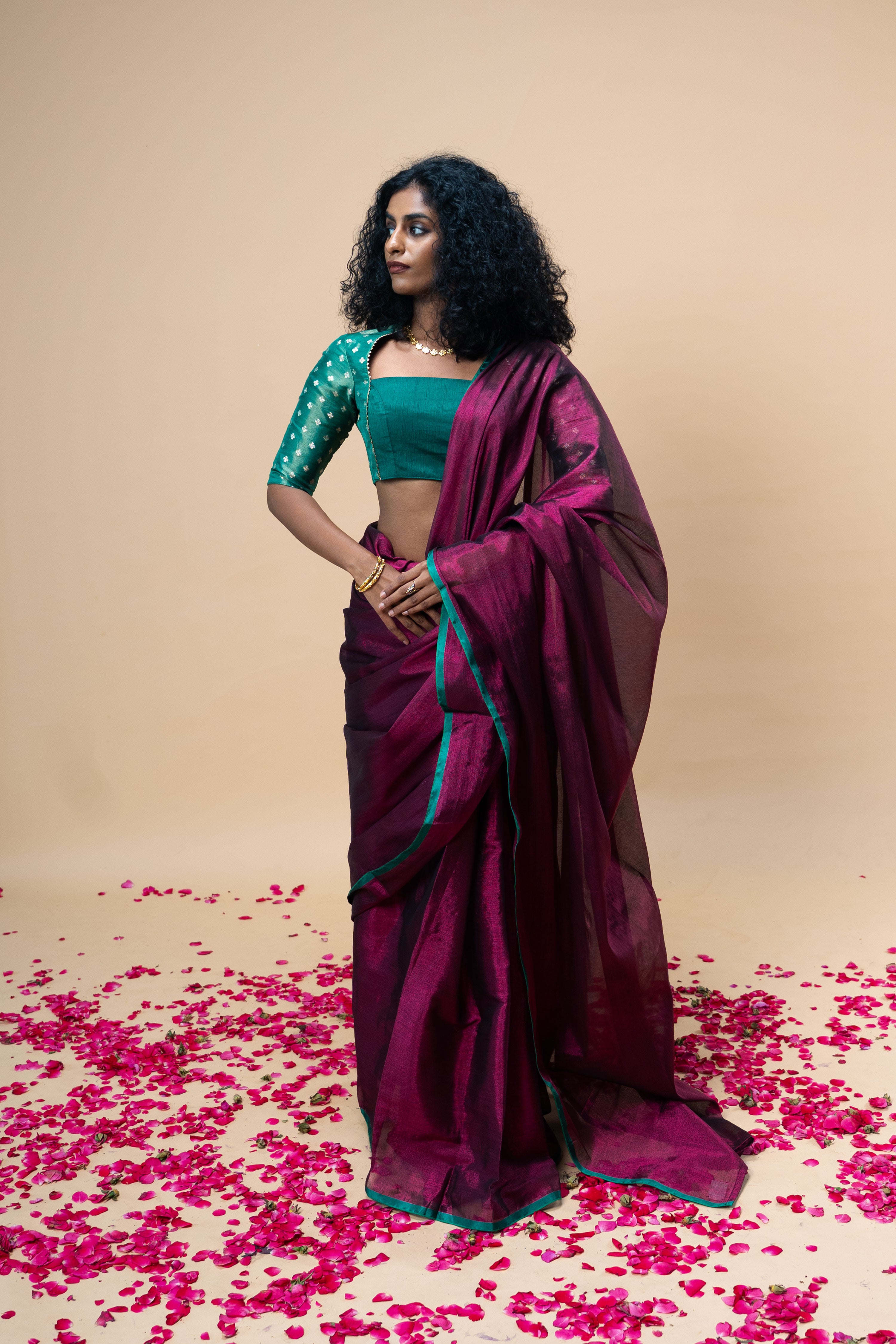 dark-pink-coloured-handloom-tissue-saree-with-green-border