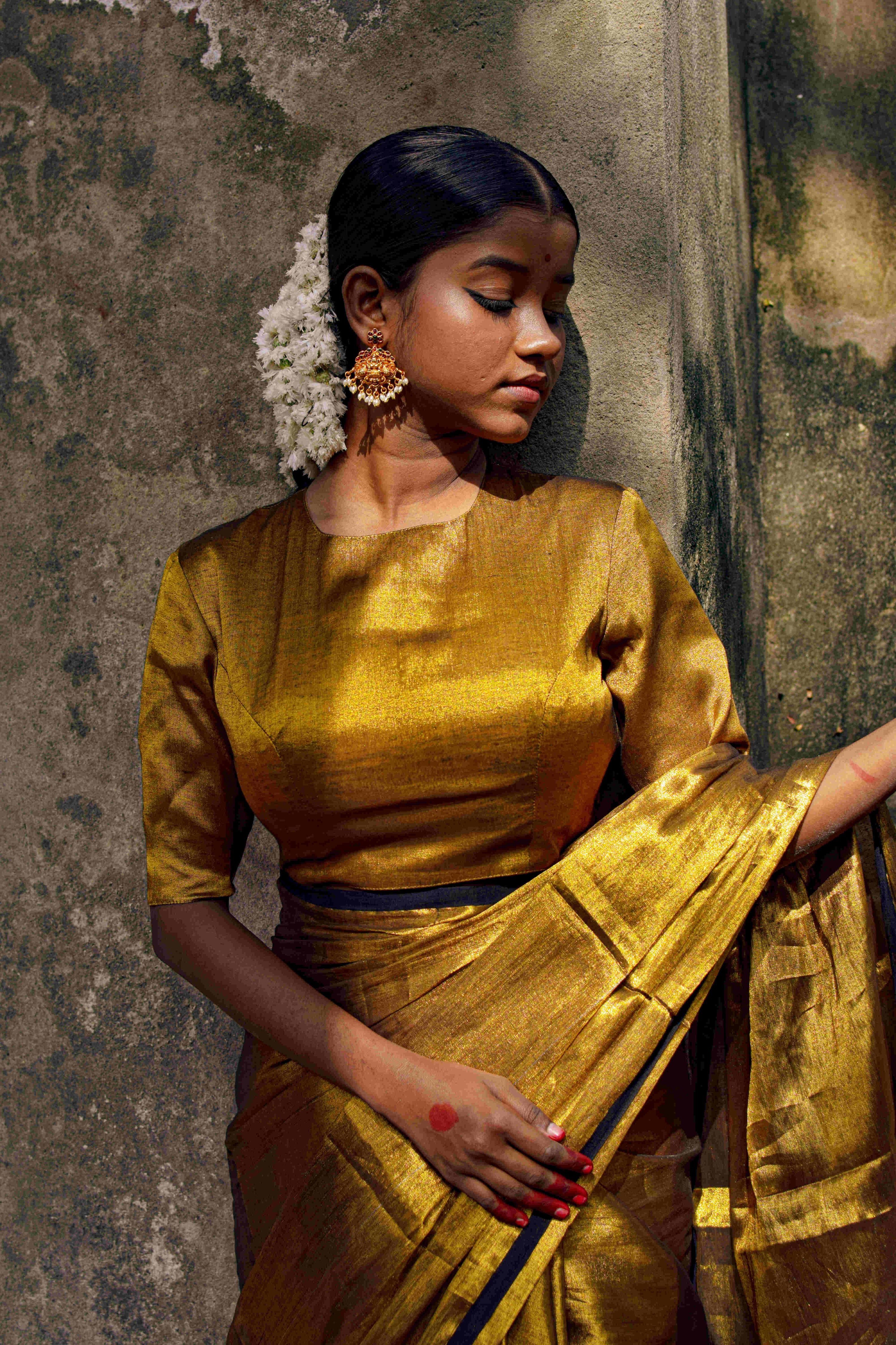 golden-round-neck-tisssue-blouse