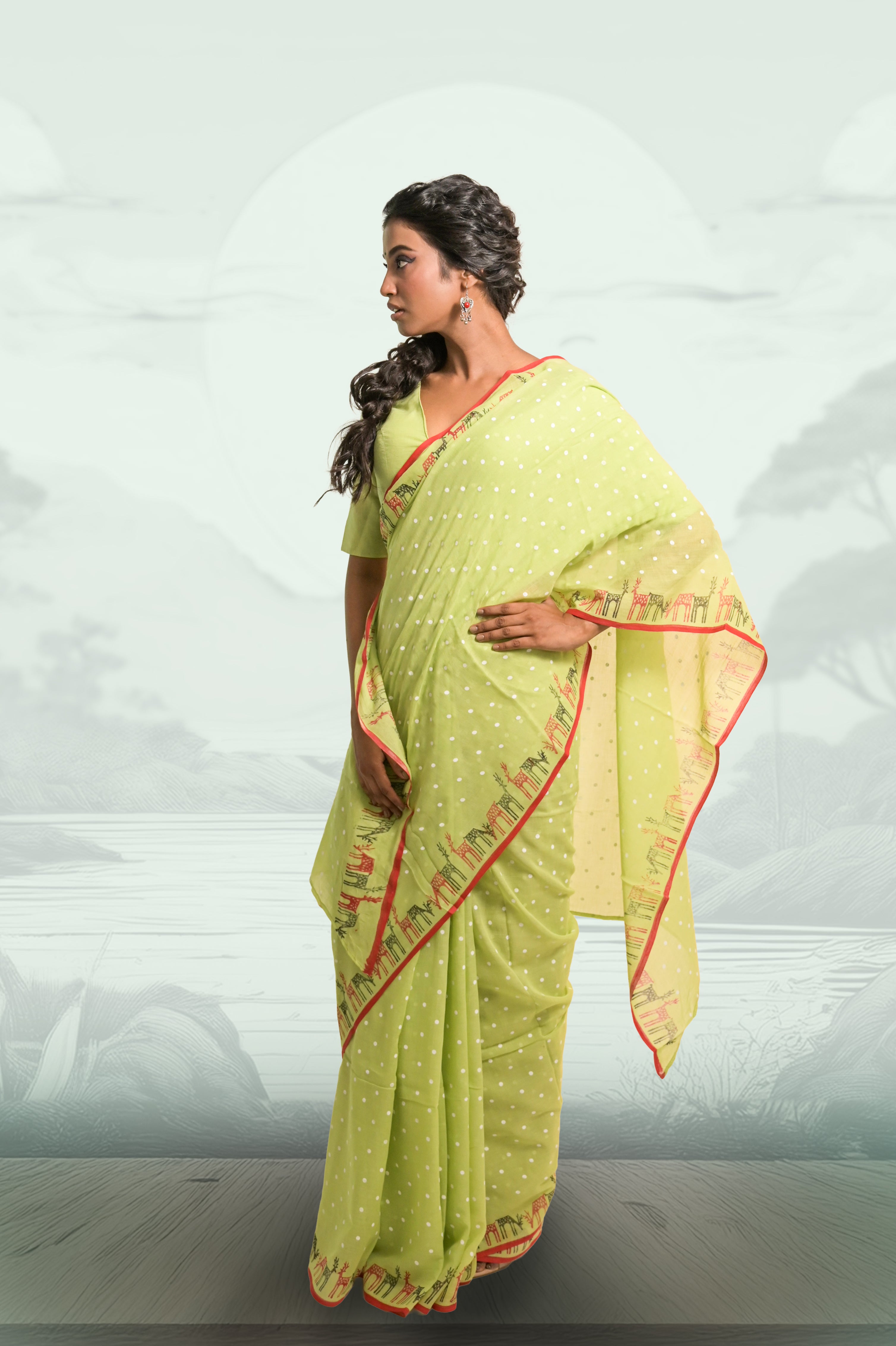 pista-green-handloom-cotton-saree-with-handblock-print-reindeer-motifs