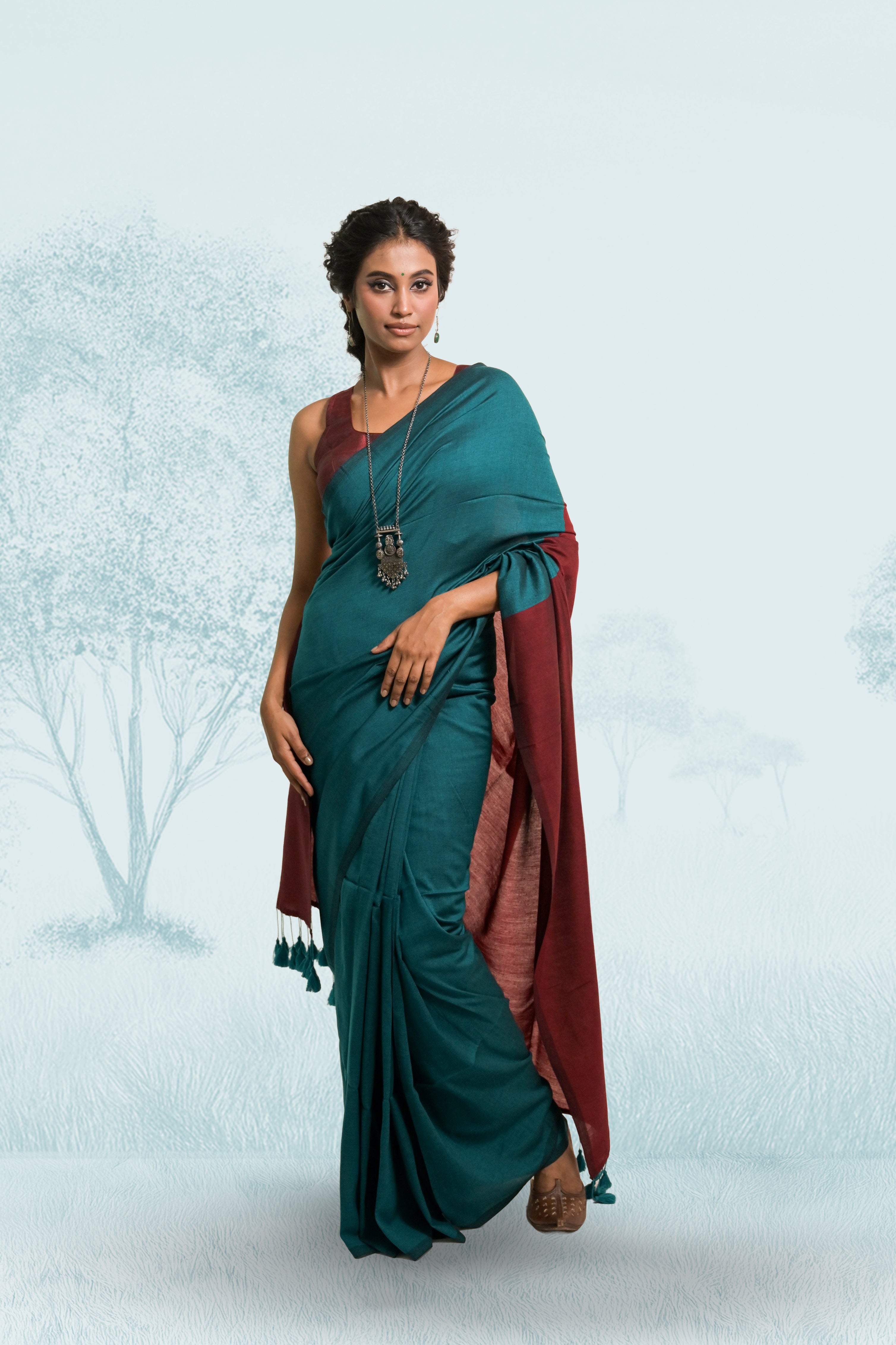 handloom-bottle-green-cotton-saree