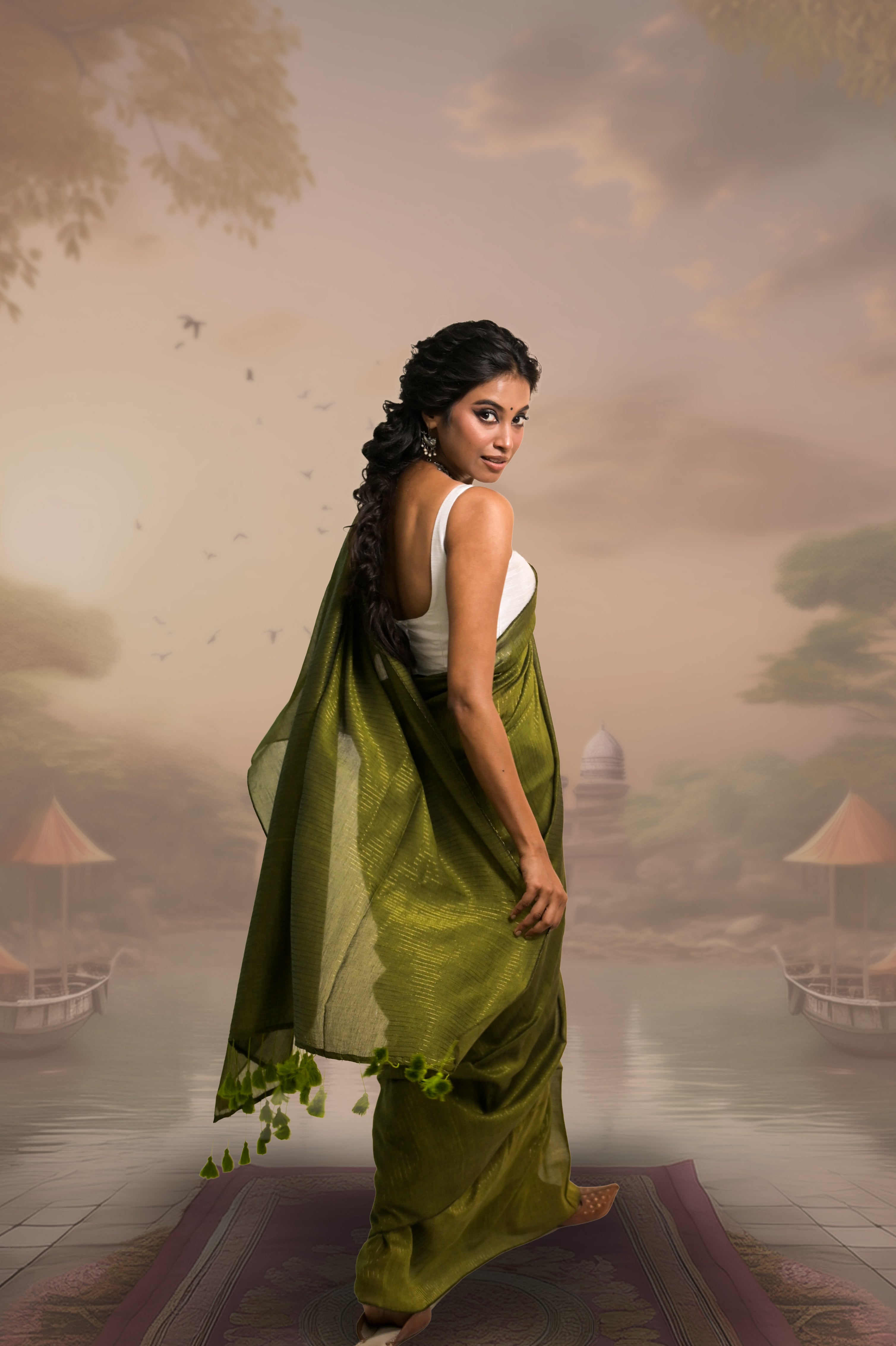 handloom-olive-green-mal-mul-cotton-saree