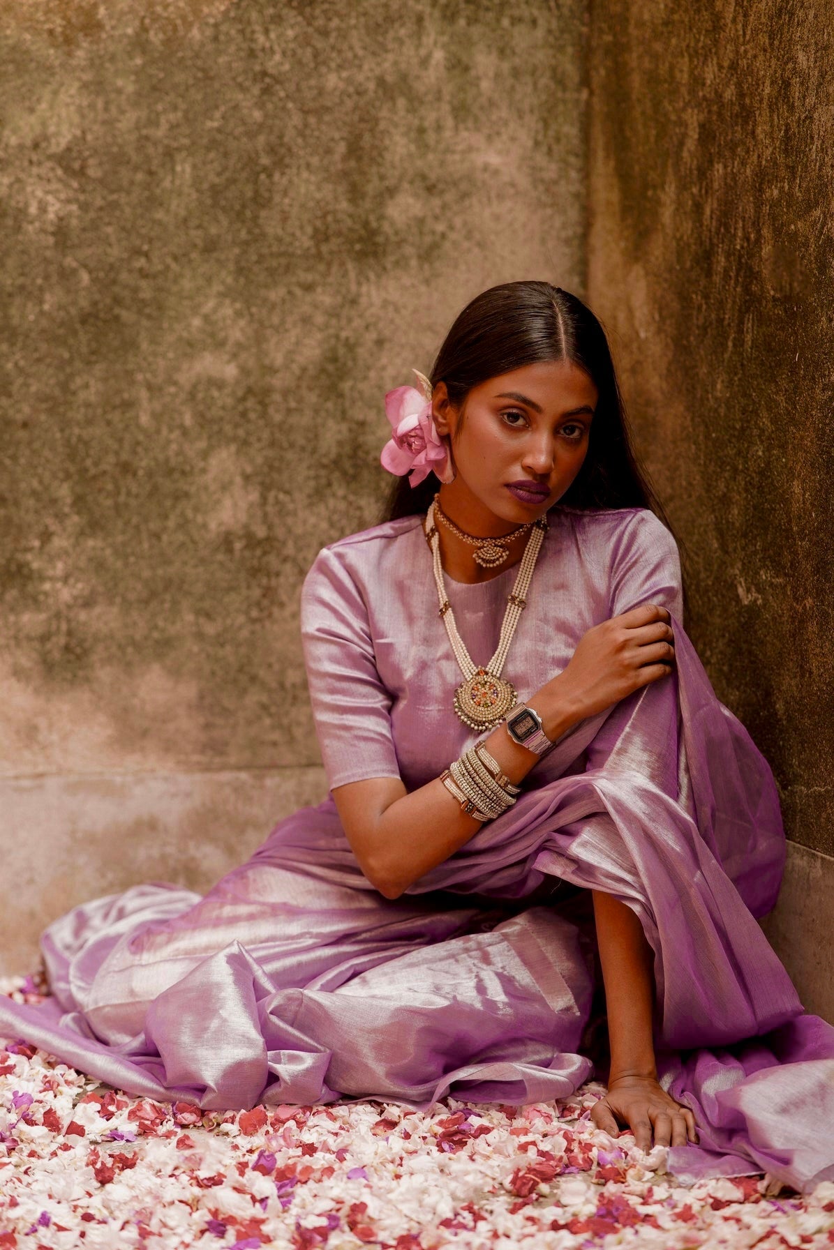 Handwoven Lavender Tissue Saree With Ready to Wear Lavender Tissue Blouse Combo (Lavender Shine & Lavender queen)