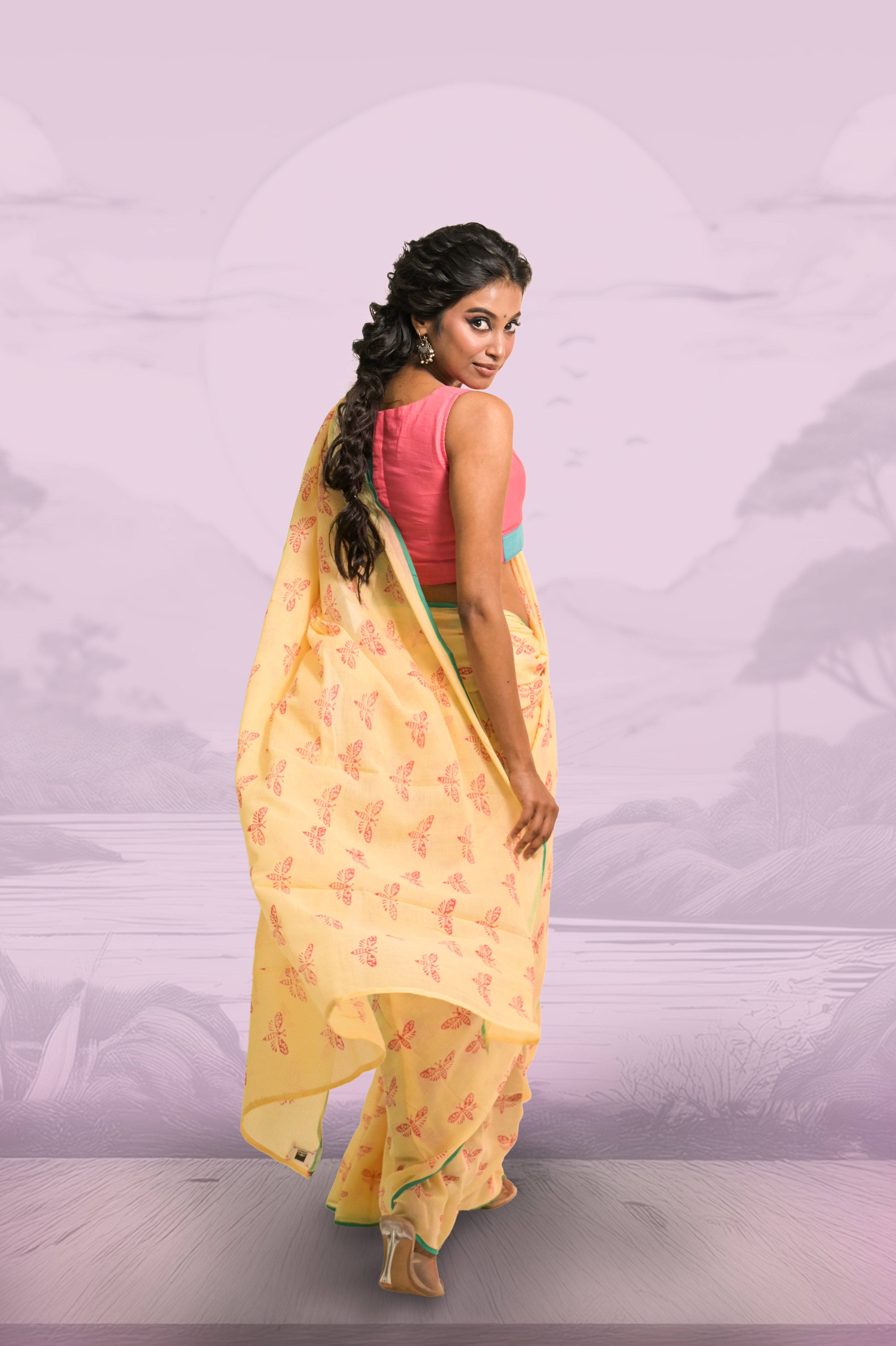 light-yellow-handloommul-cotton-saree-with-hand-block-print-butterfly-motifs