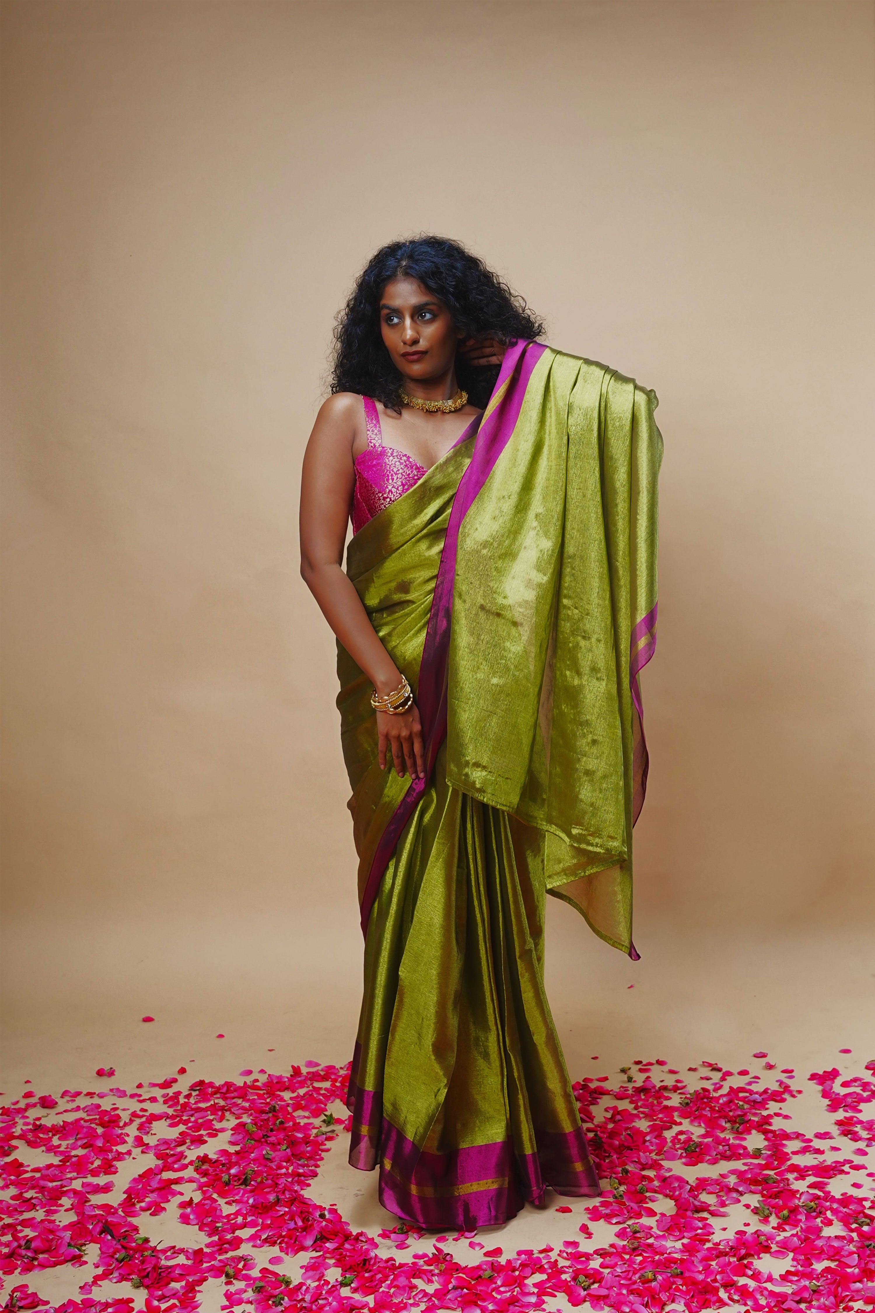 lime-greem-handloom-tissue-saree-with-pink-and-golden-border