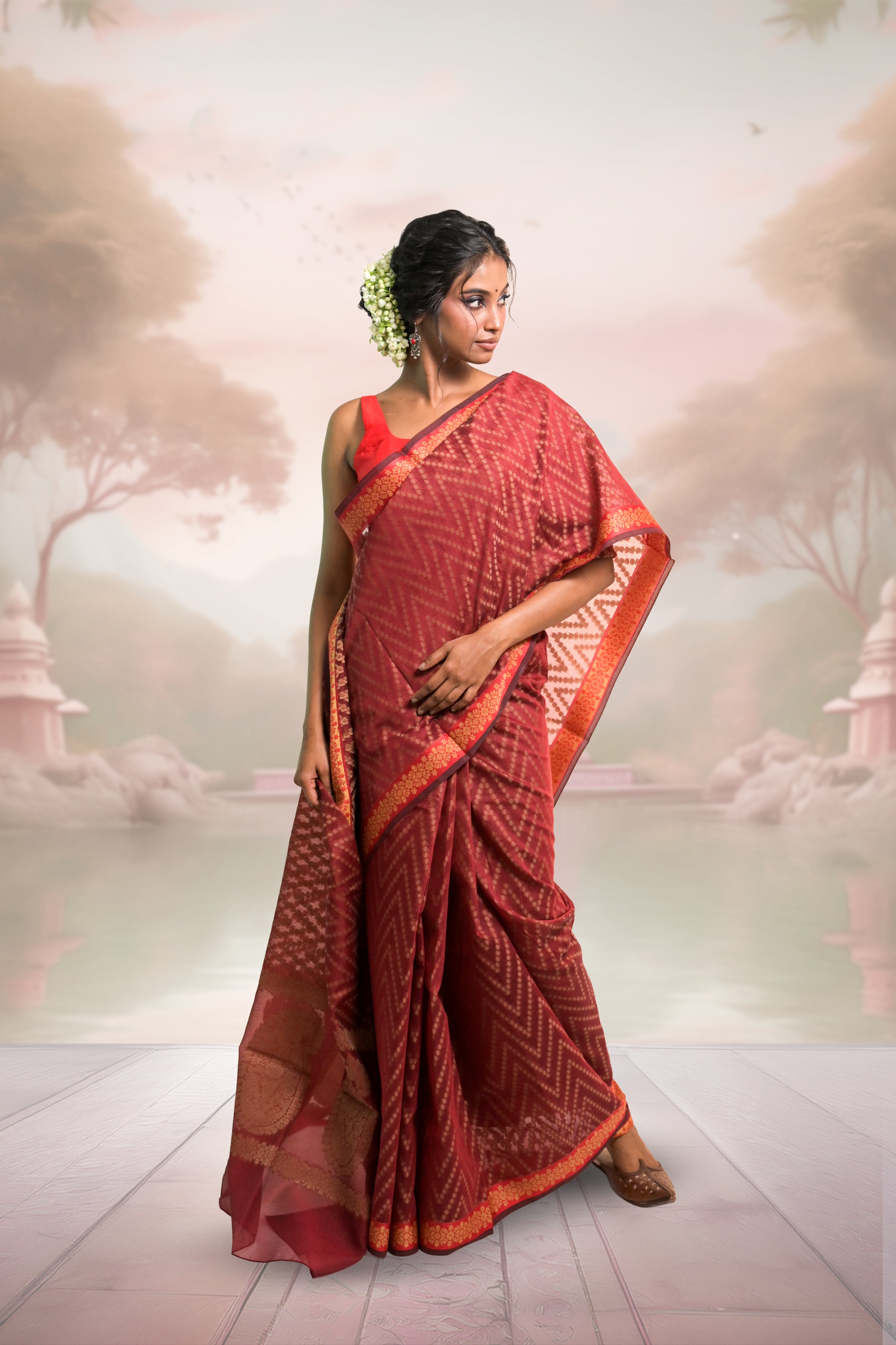 maroon-cotton-banarasi-saree