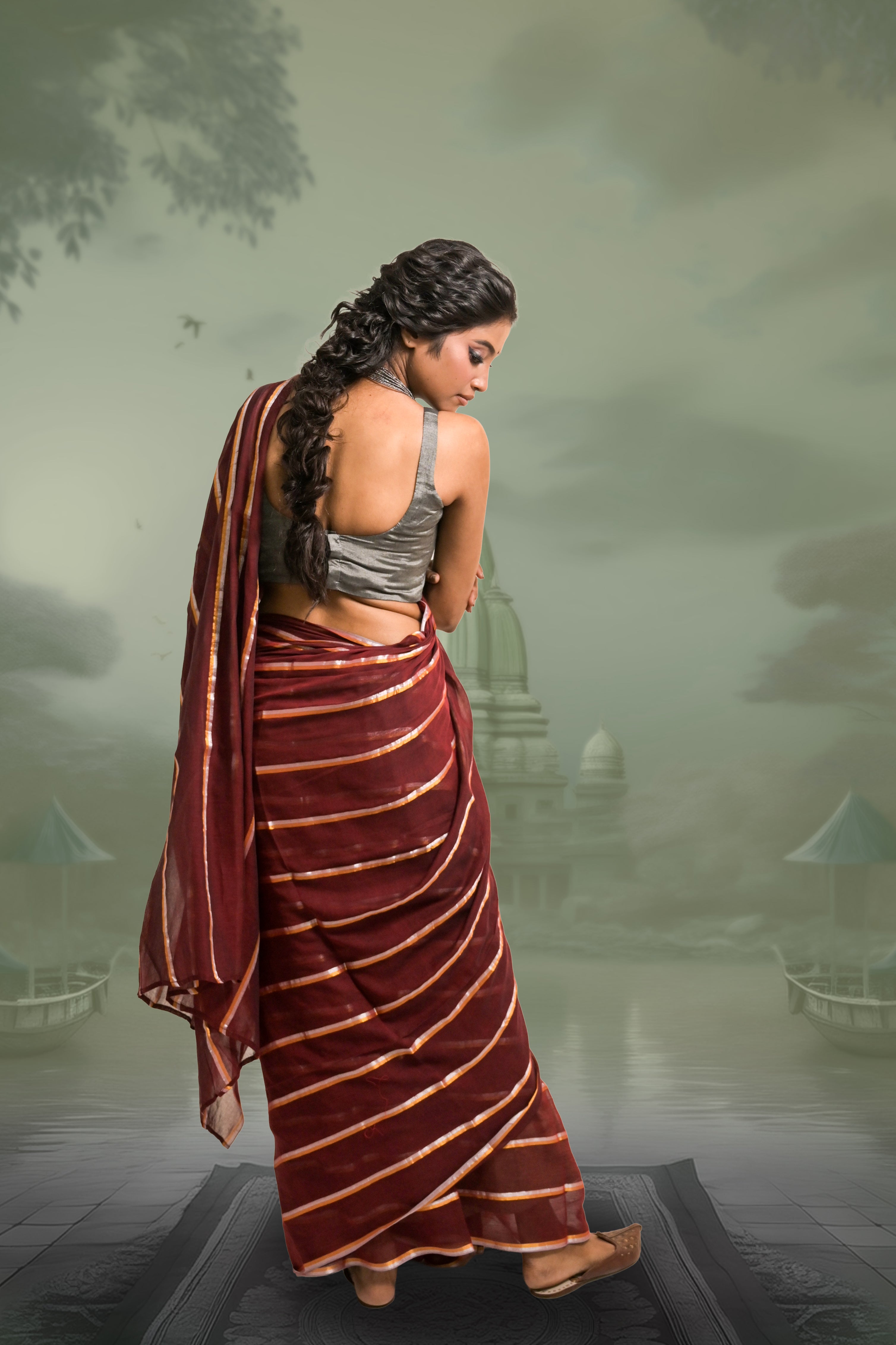 maroon-cotton-saree-with-stripes