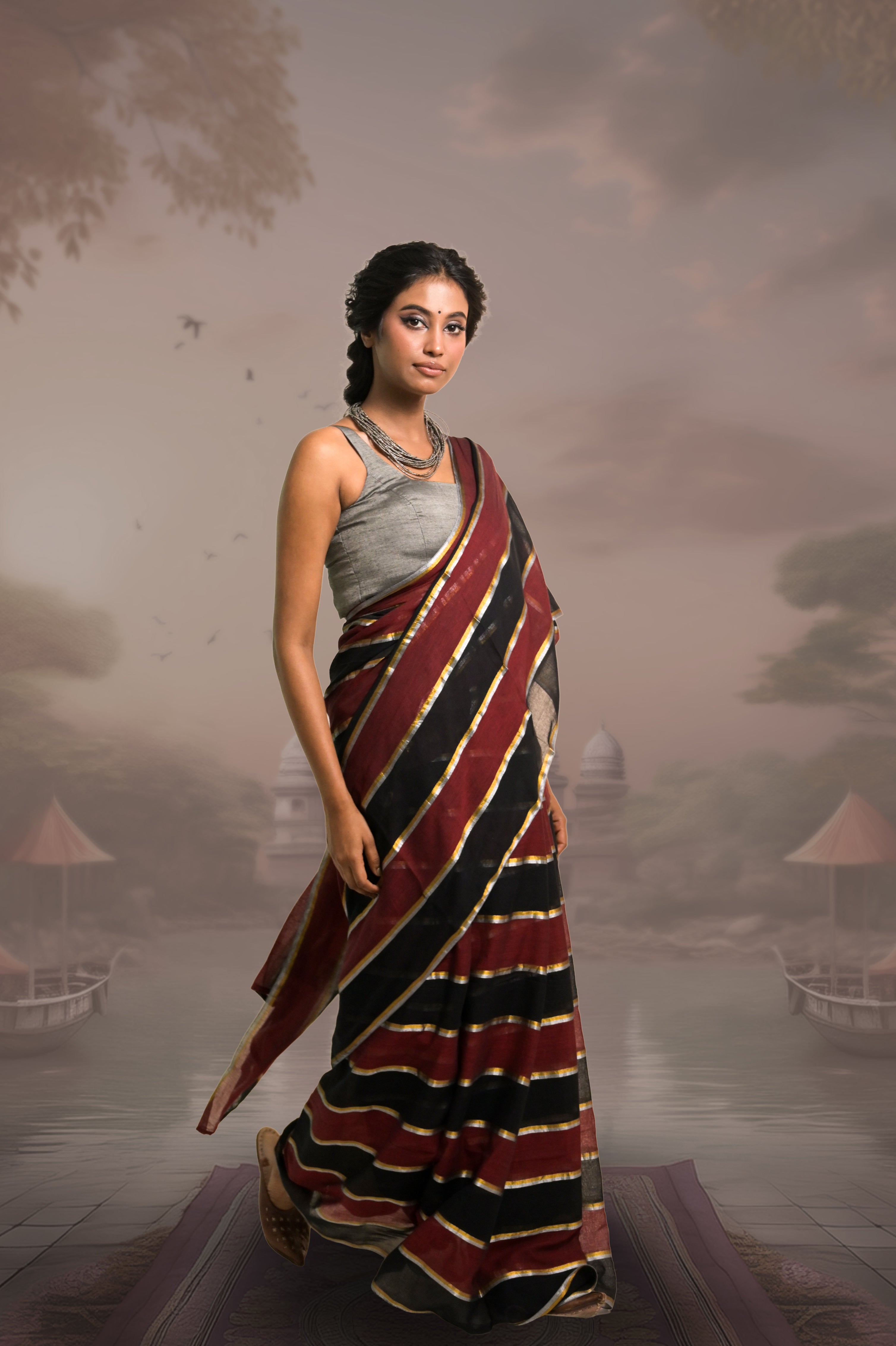 multicolour-saree-with-zari-stripes