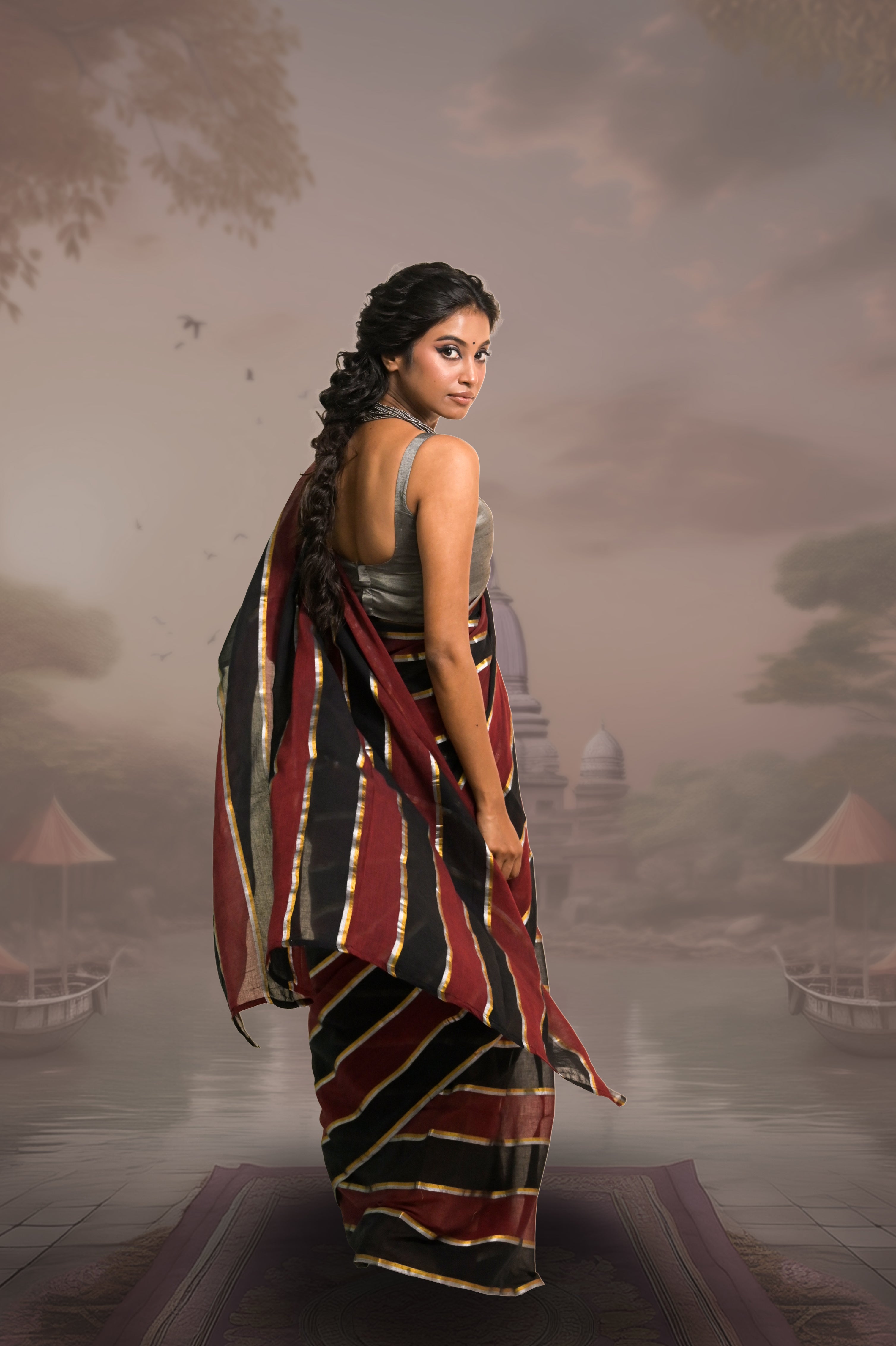 multicoloured-cotton-striped-saree