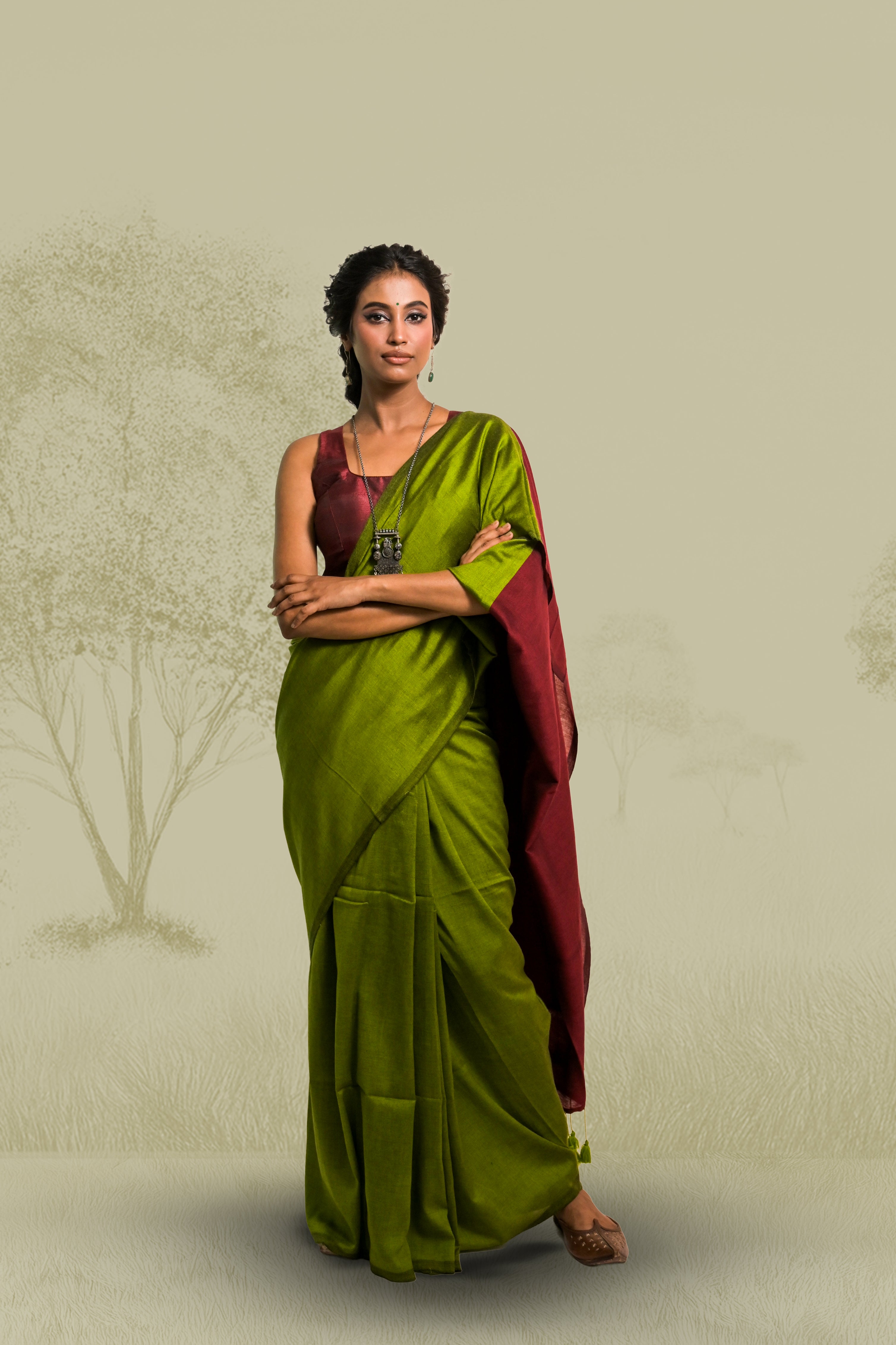 olive-green-handloom-cotton-saree
