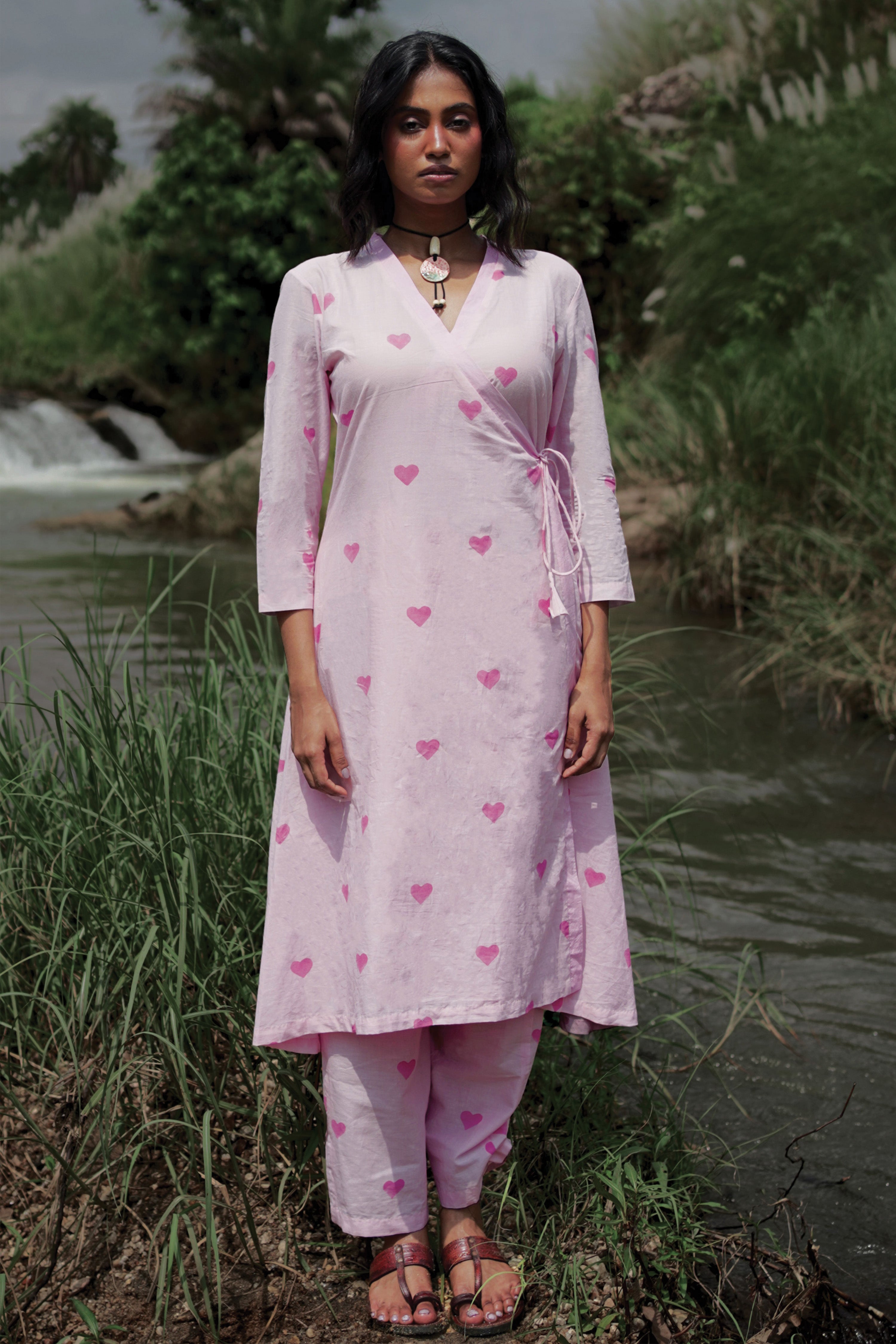 Pihu I Baby pink Cotton Hand Block printed Kurta-pant set