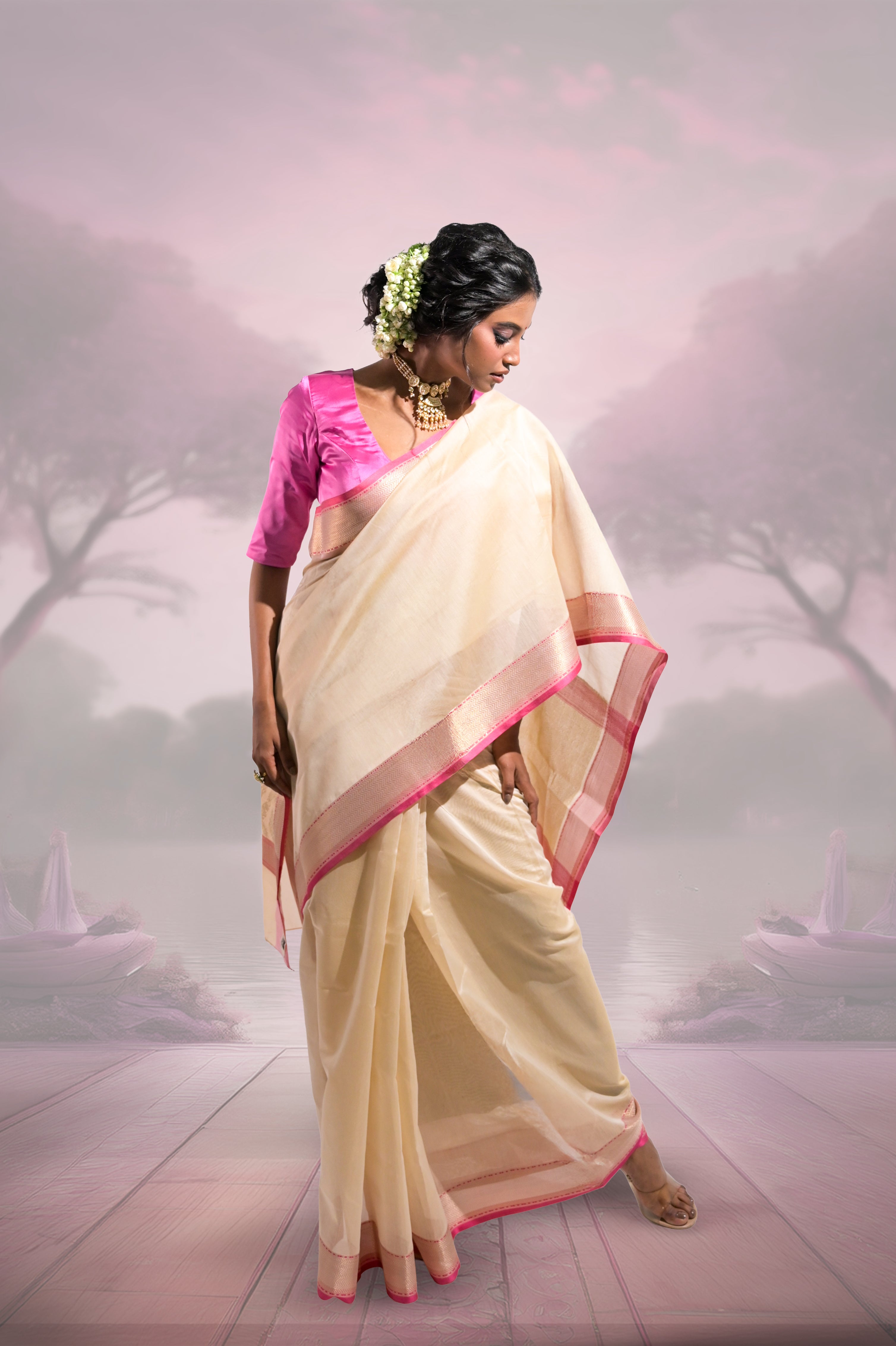 pink-coloured-border-saree
