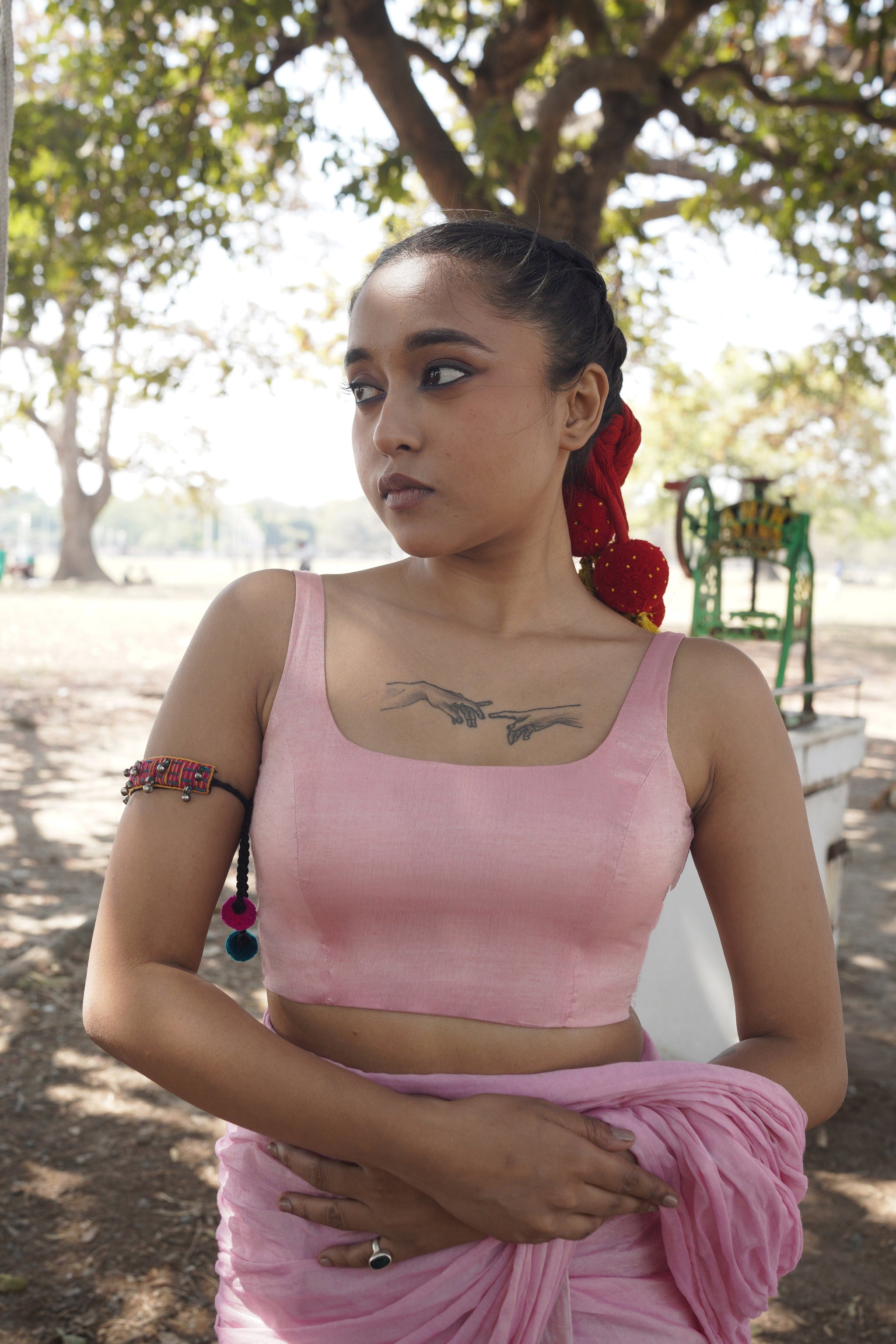 Pink Tissue  Hand Work Blouse