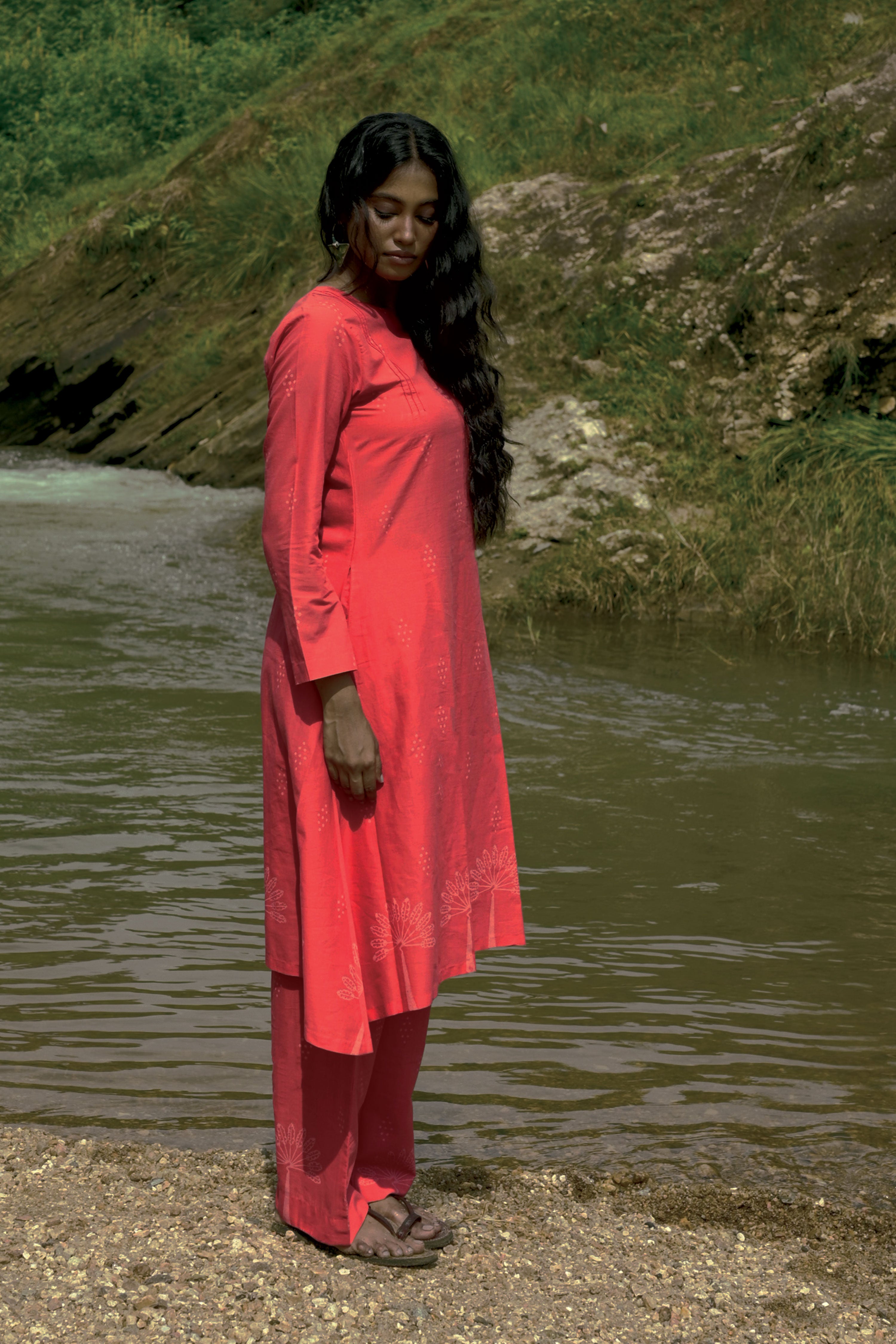 Tavi I Red Cotton Hand Block printed Kurta-pant set