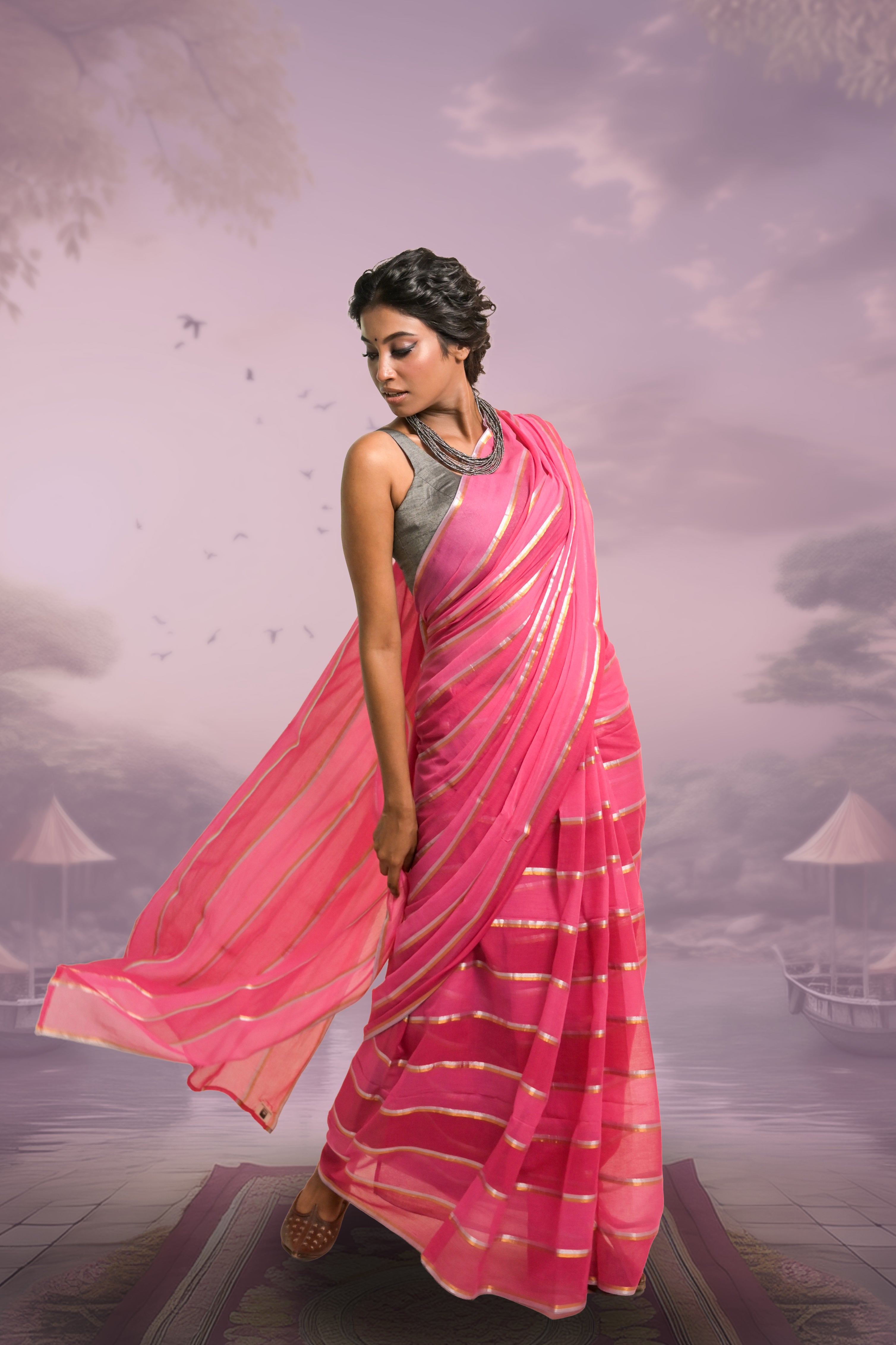 red-and-pink-mul-mul-cotton-saree-with-stripes