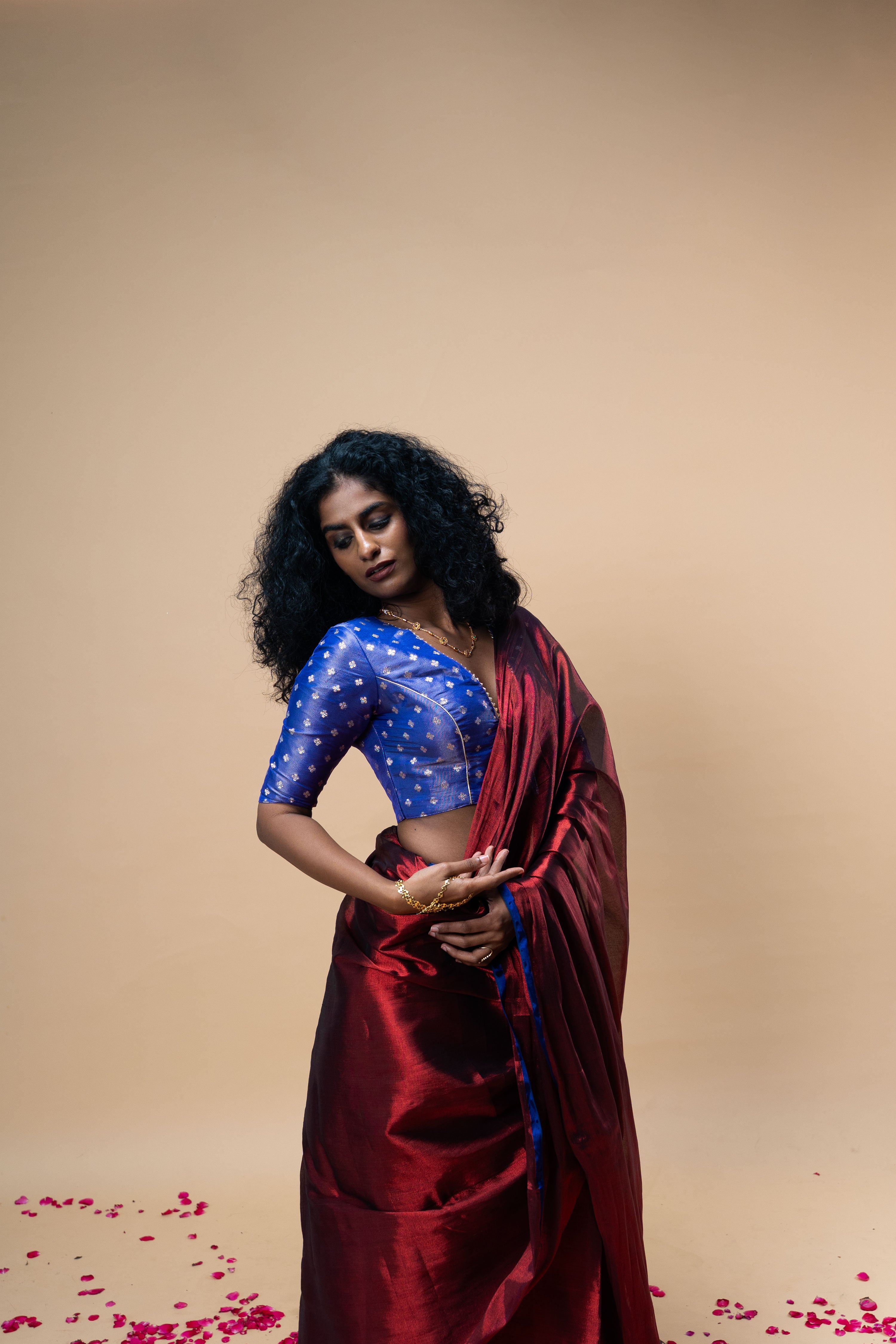 red-handwoven-tissue-saree-with-blue-border