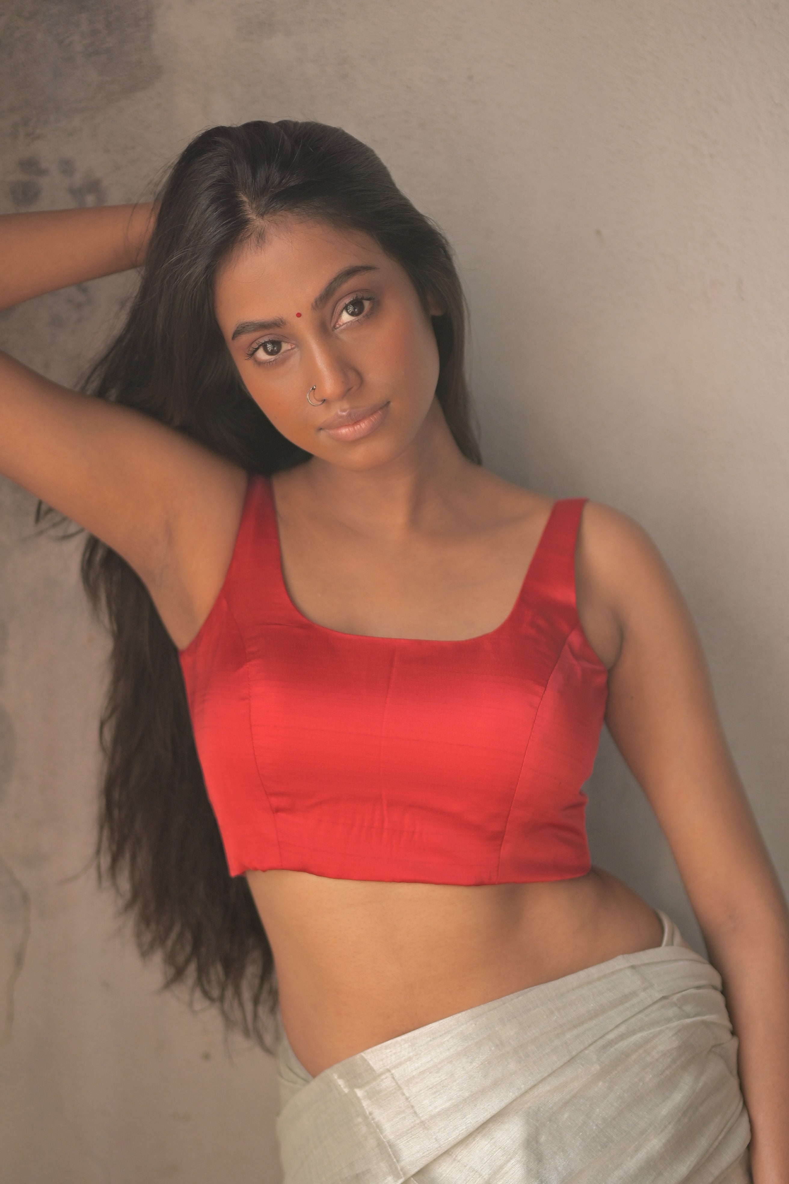 red-silk-sleeveless-round-neck-blouse