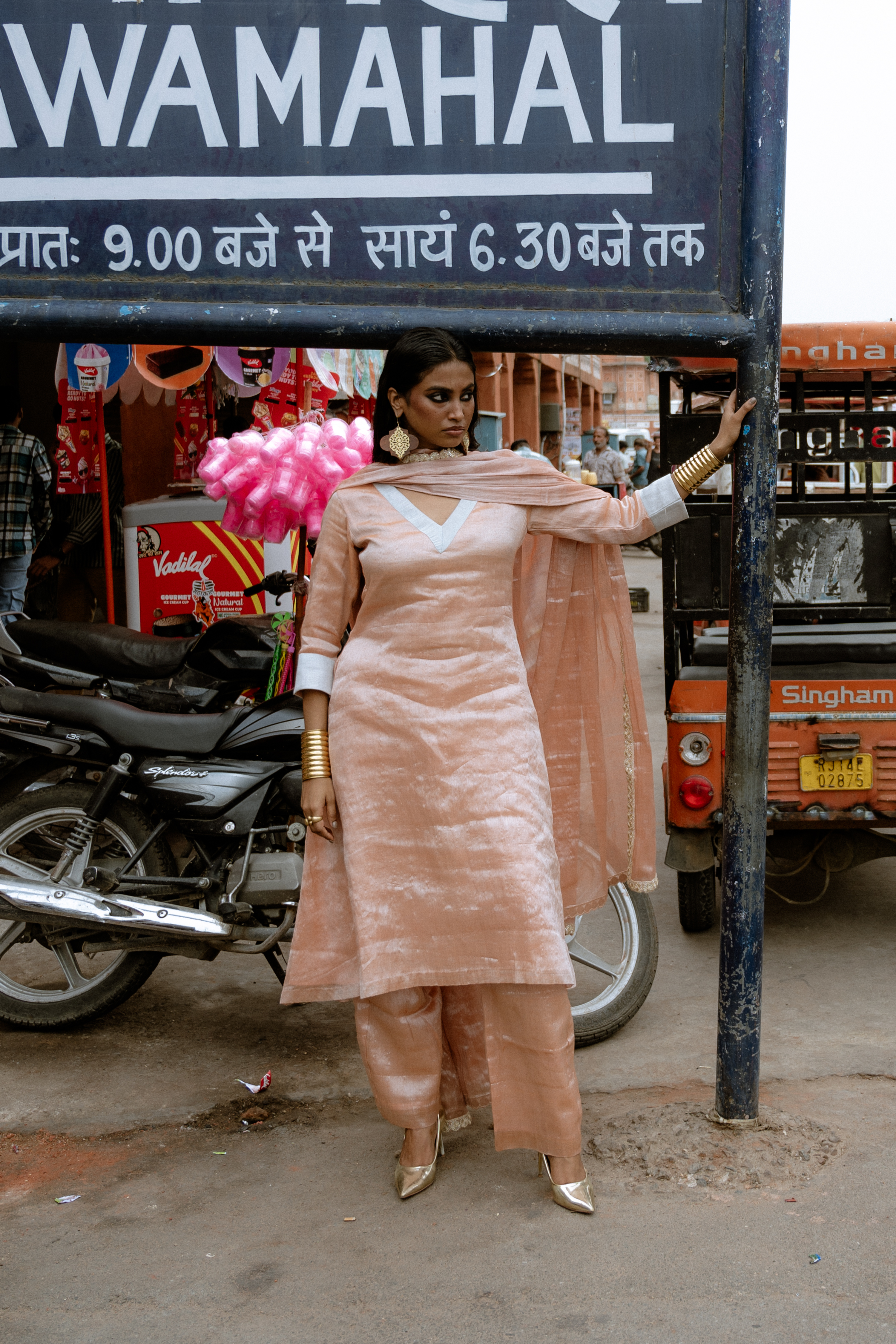 Anantya I Neon orange Handloom Tissue Kurta Pant Set with Dupatta