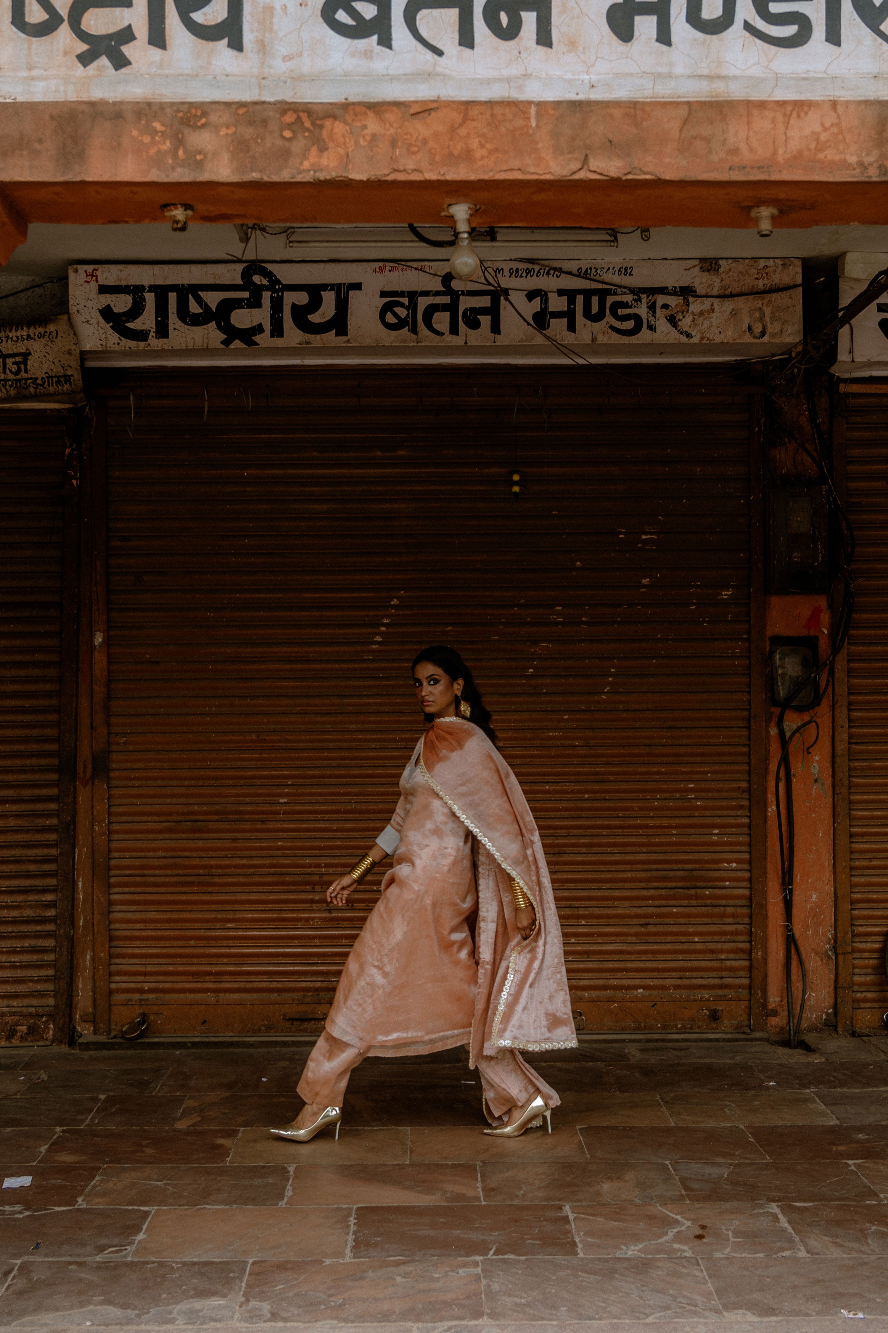 Anantya I Neon orange Handloom Tissue Kurta Pant Set with Dupatta