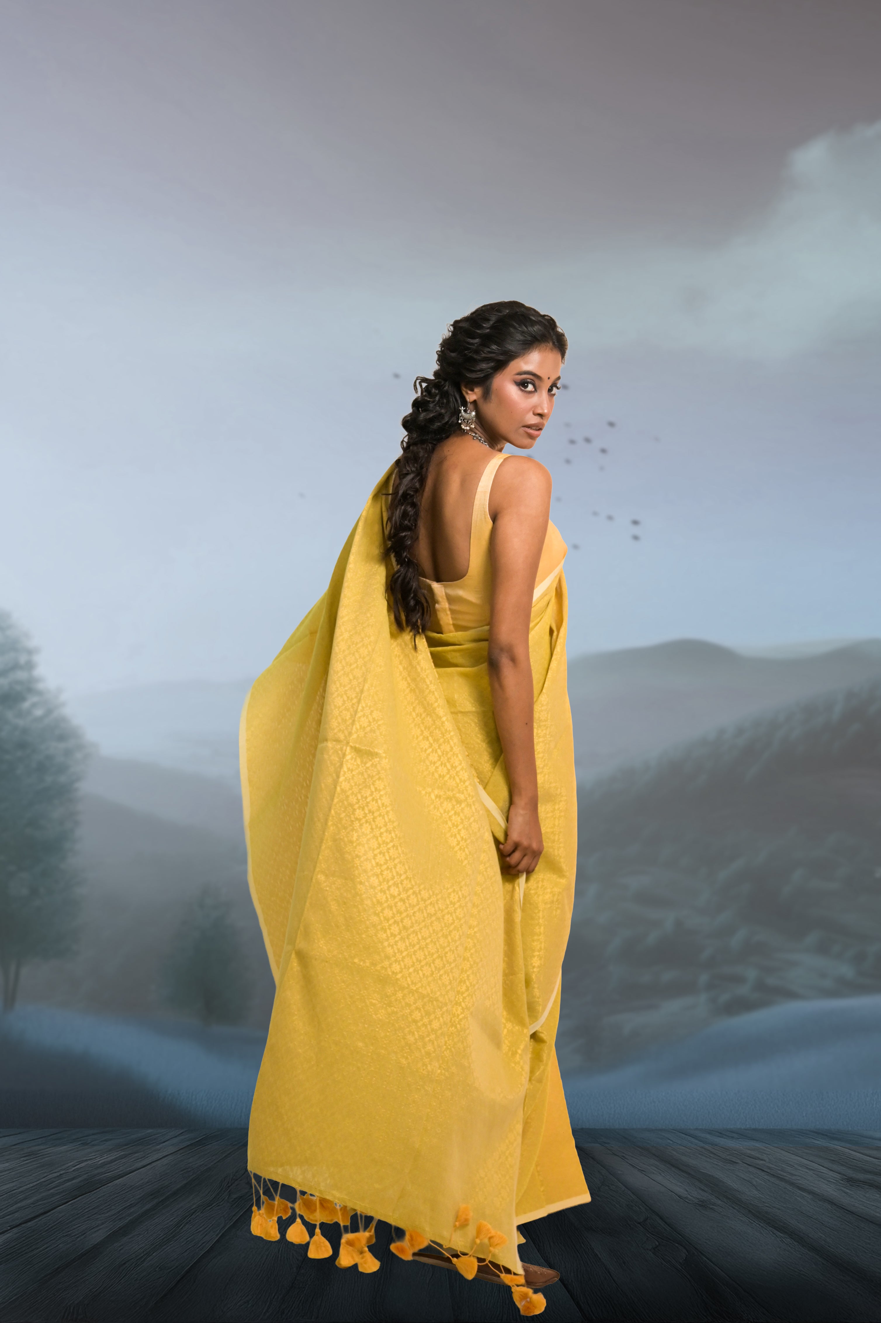 yellow-coloured-brocade-saree-with-tassels