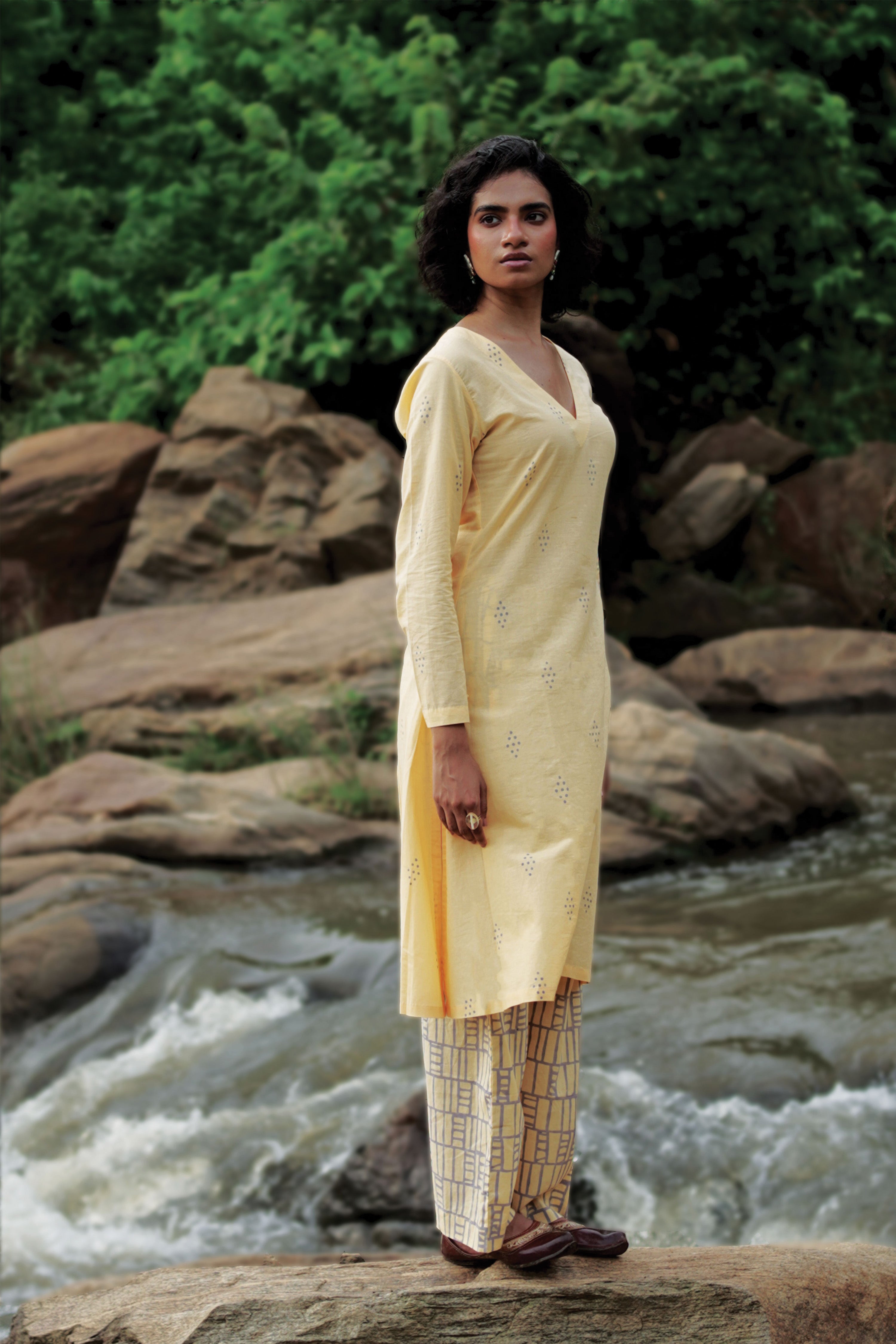 Tia I Yellow Cotton Hand Block printed Kurta-pant set