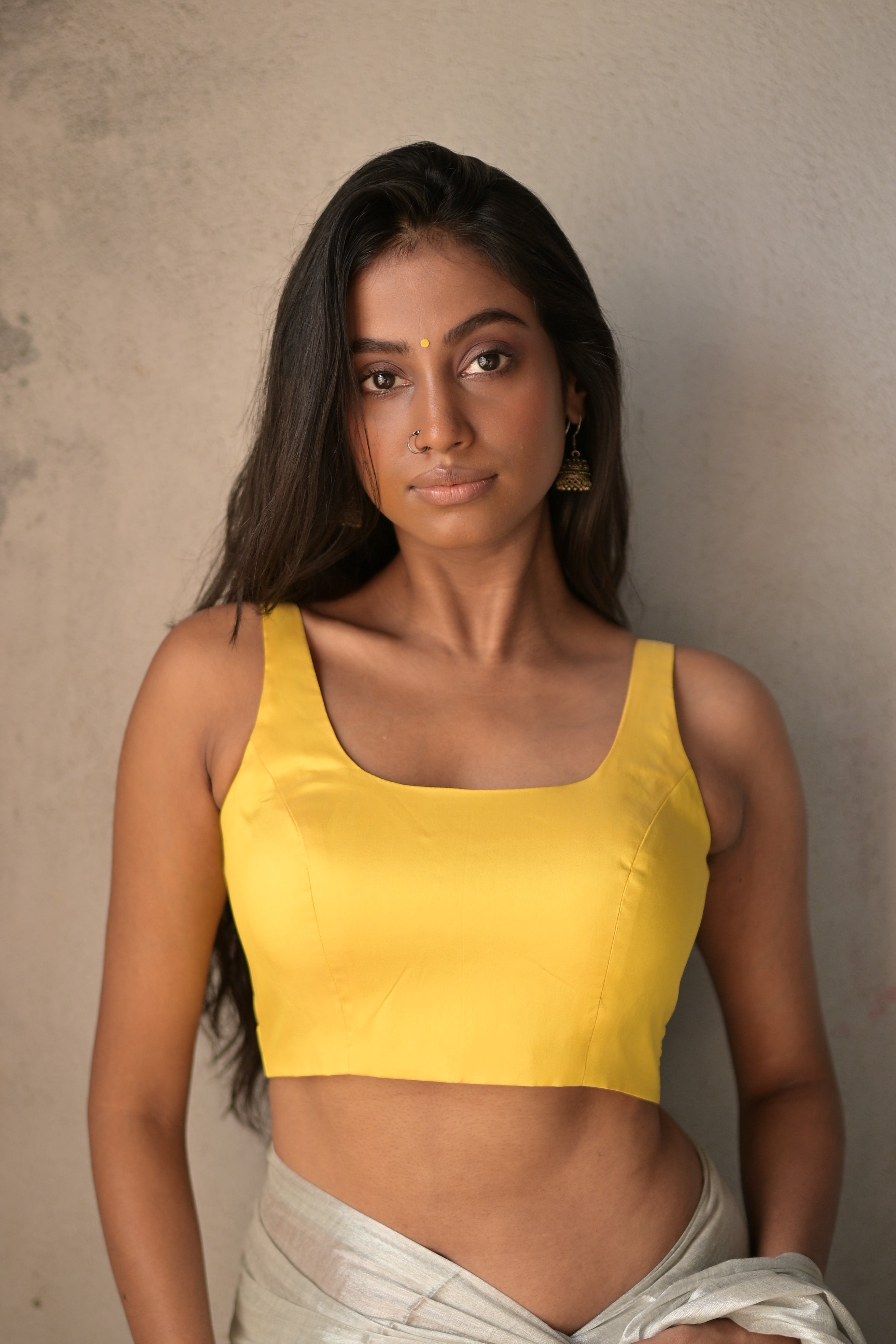 yellow-silk-sleeveless-blouse-with-round-neck