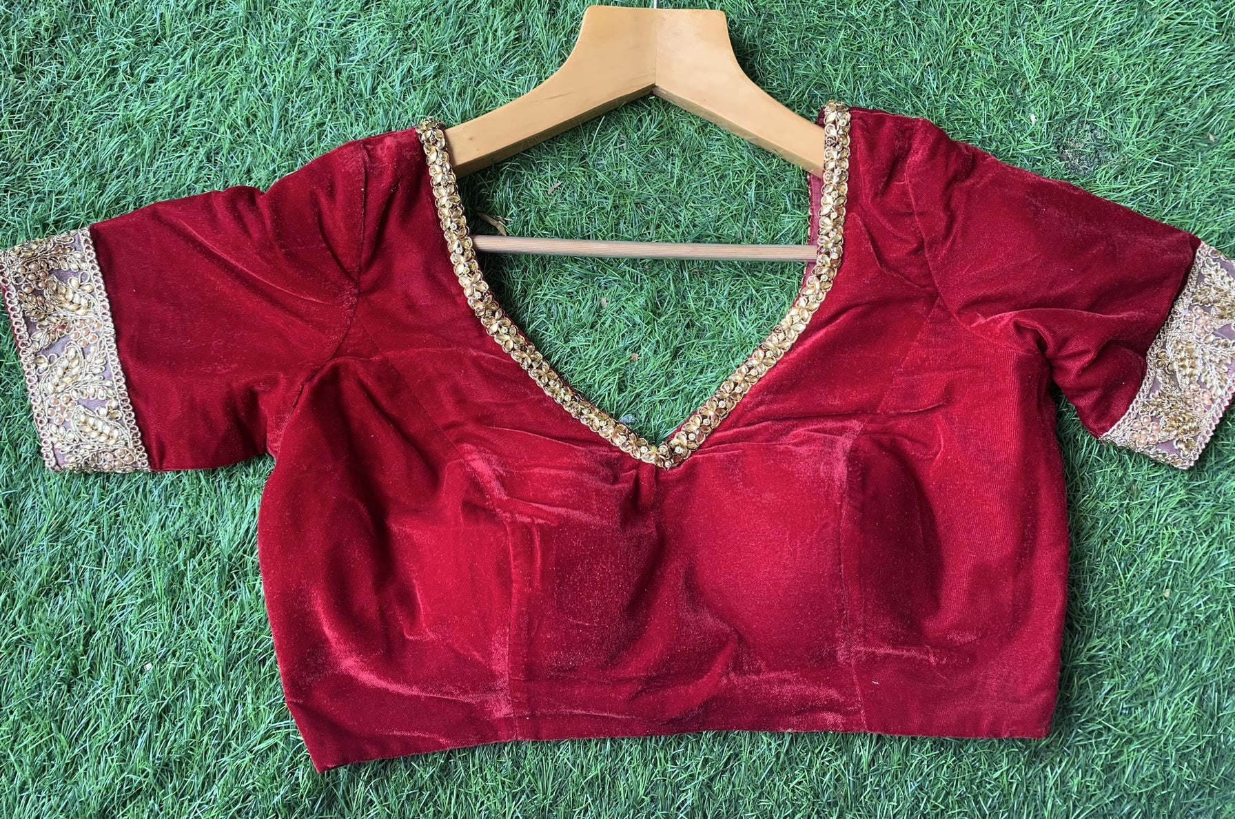 Red-Meadows I Red Velvet Designer Blouse