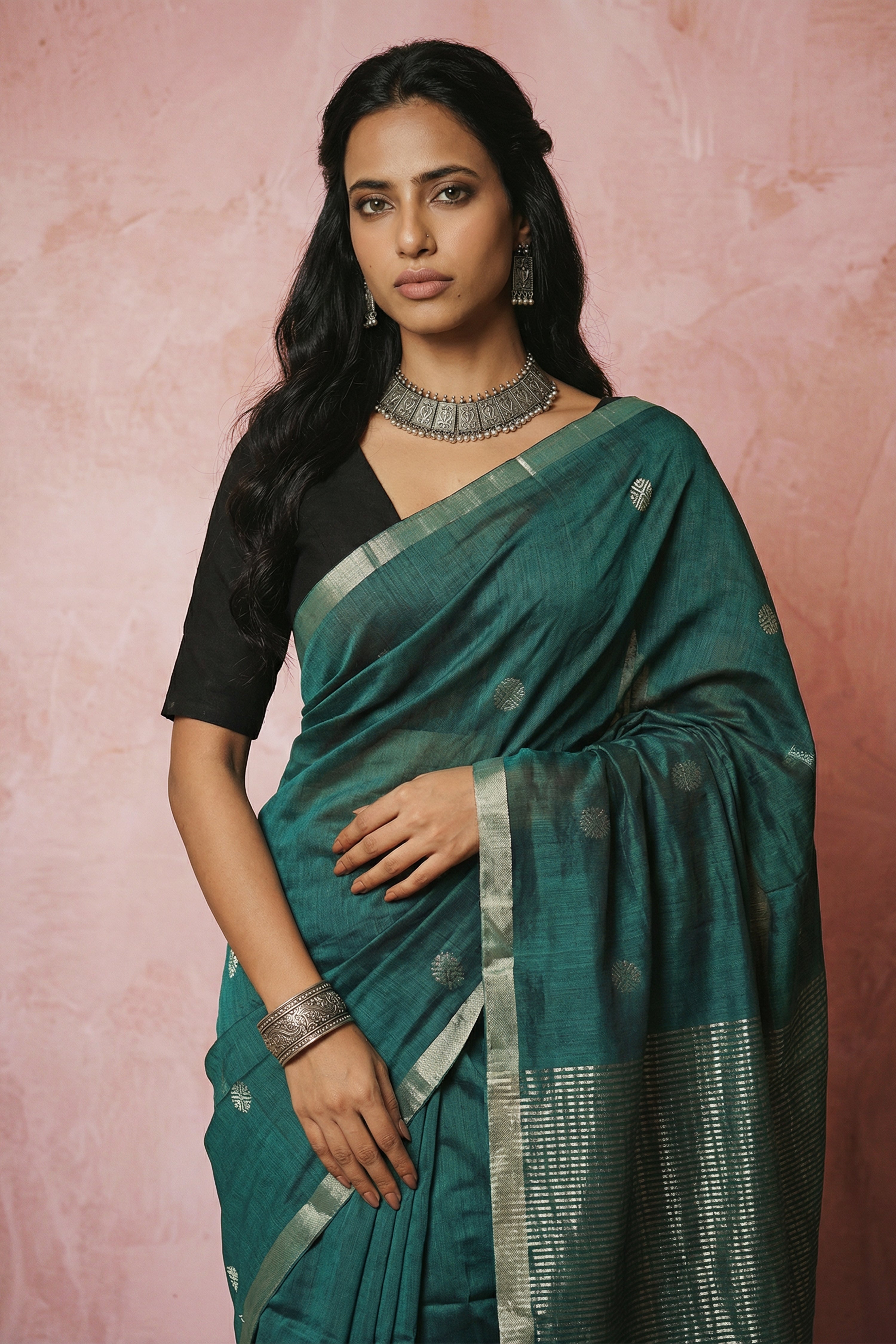 Panna Patta saree
