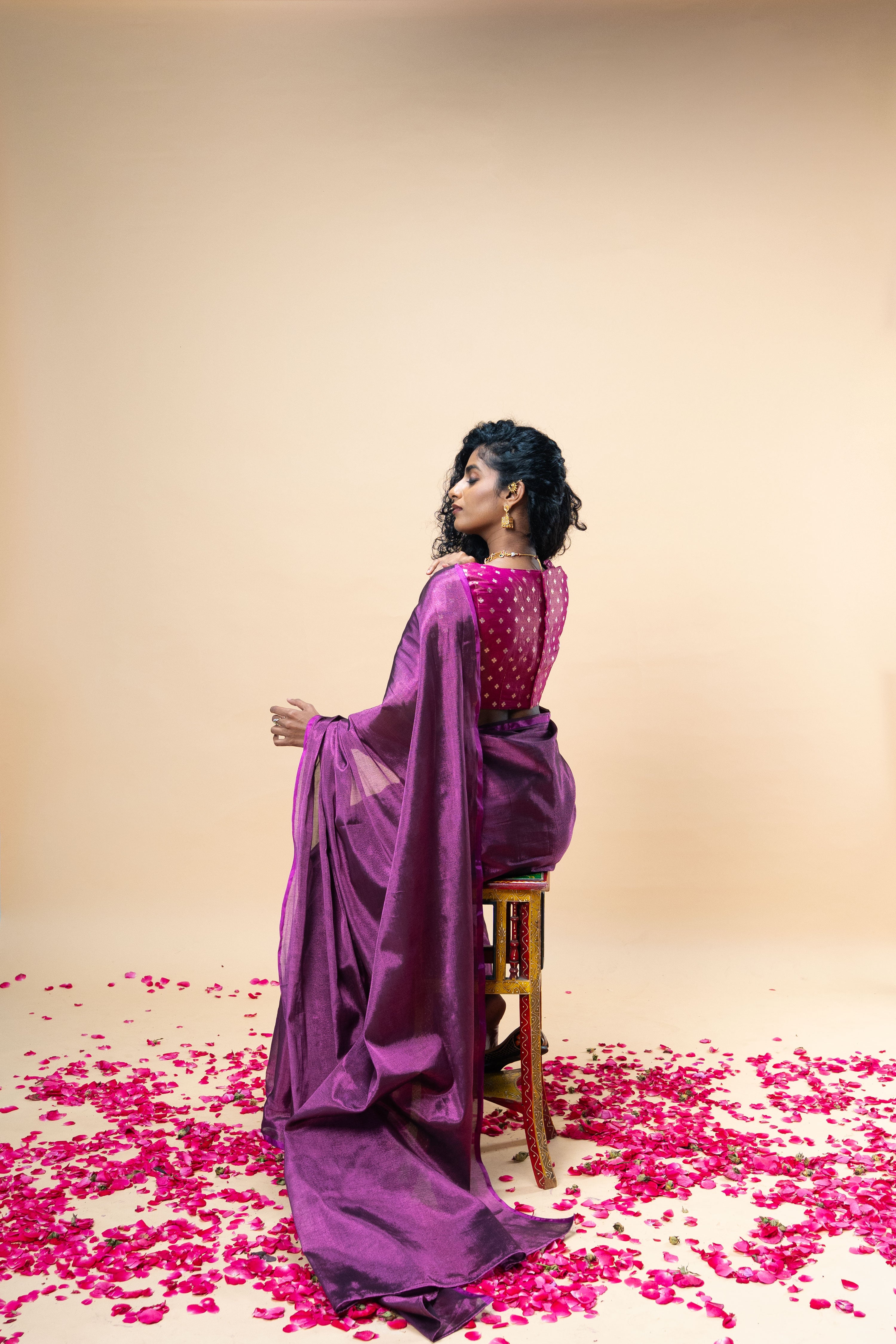 Jyotira I Magenta handwoven tissue saree with Purple border