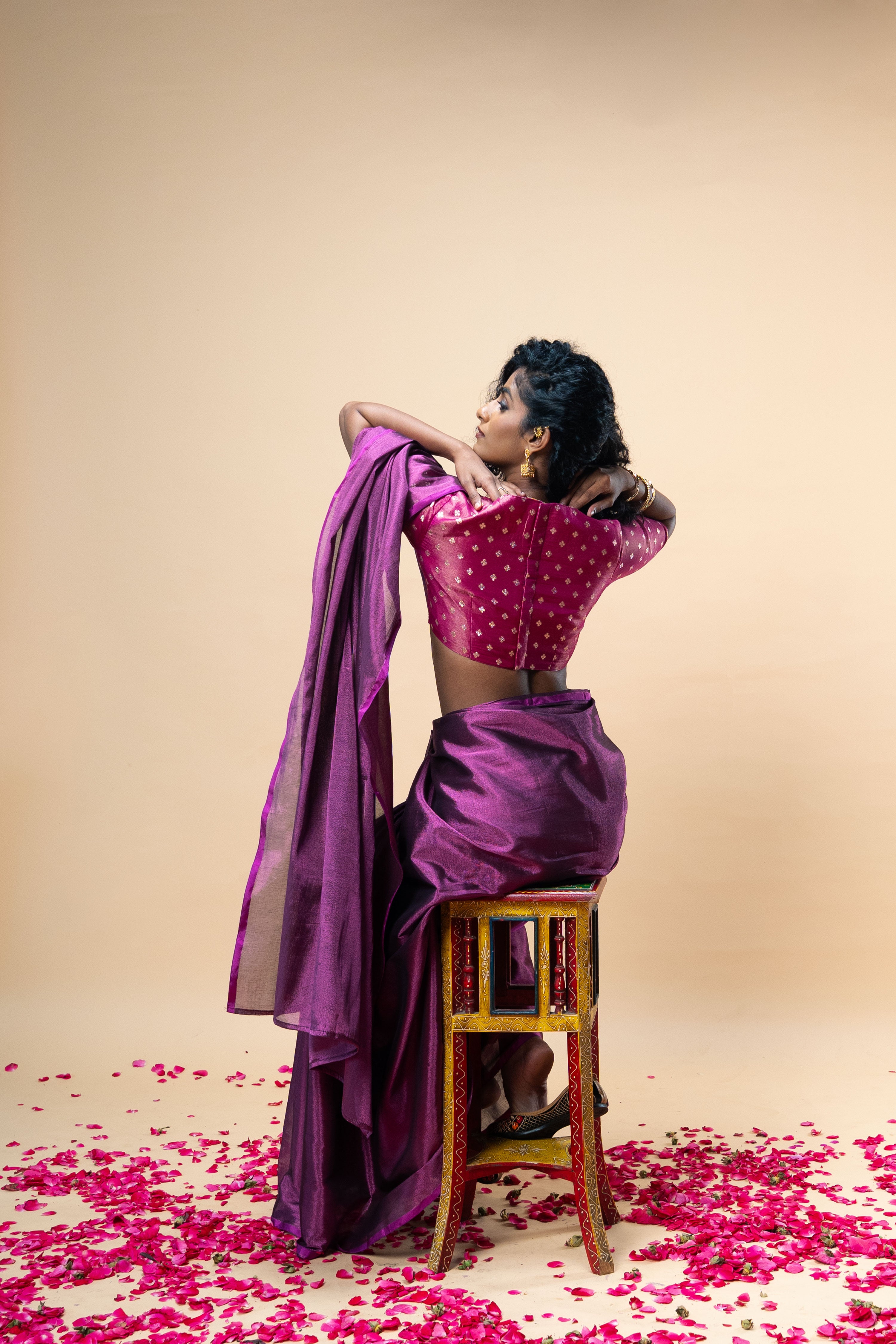 Jyotira I Magenta handwoven tissue saree with Purple border