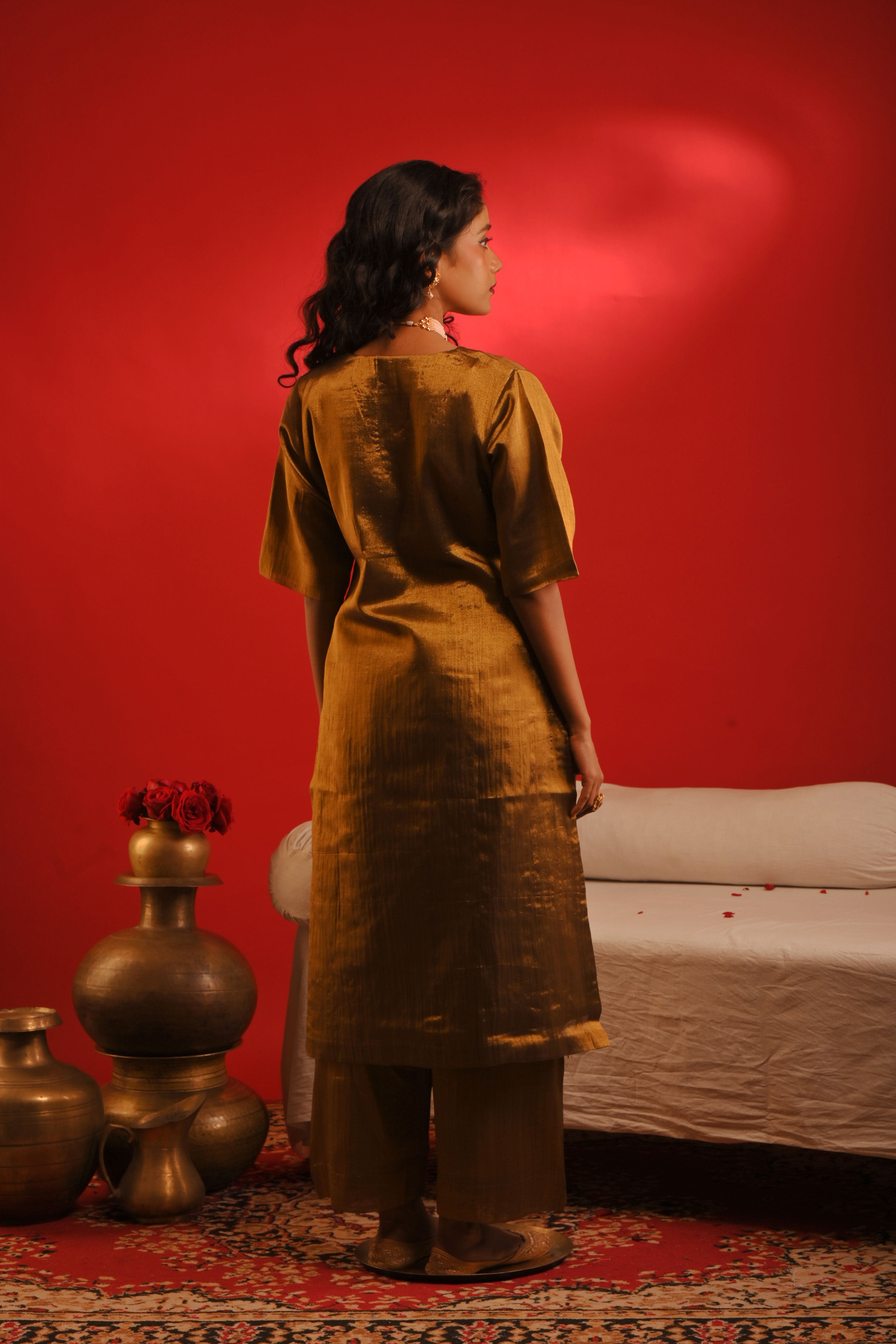 Ishanya  I Golden handloom tissue kurta pant set