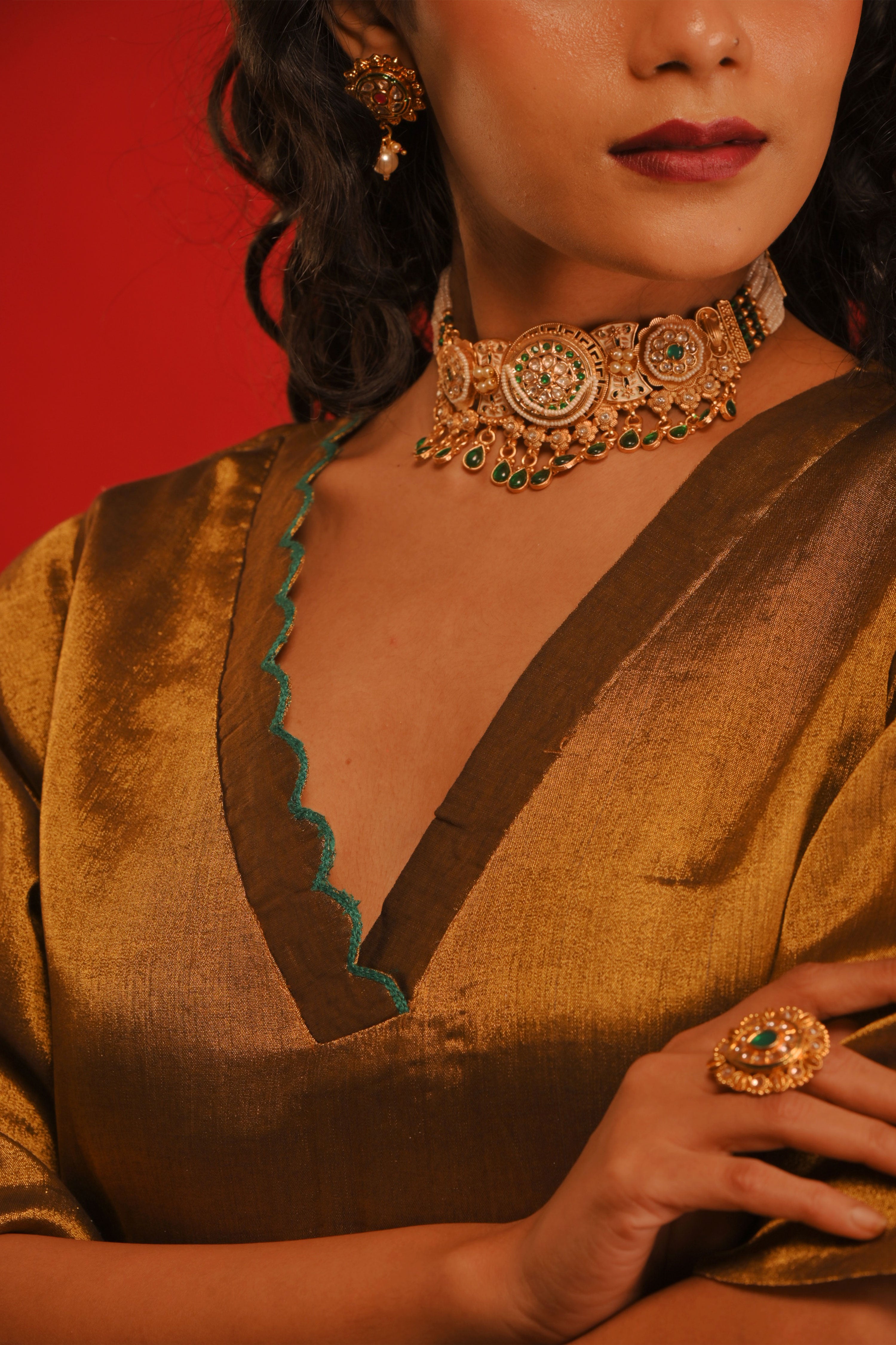 Ishanya  I Golden handloom tissue kurta pant set