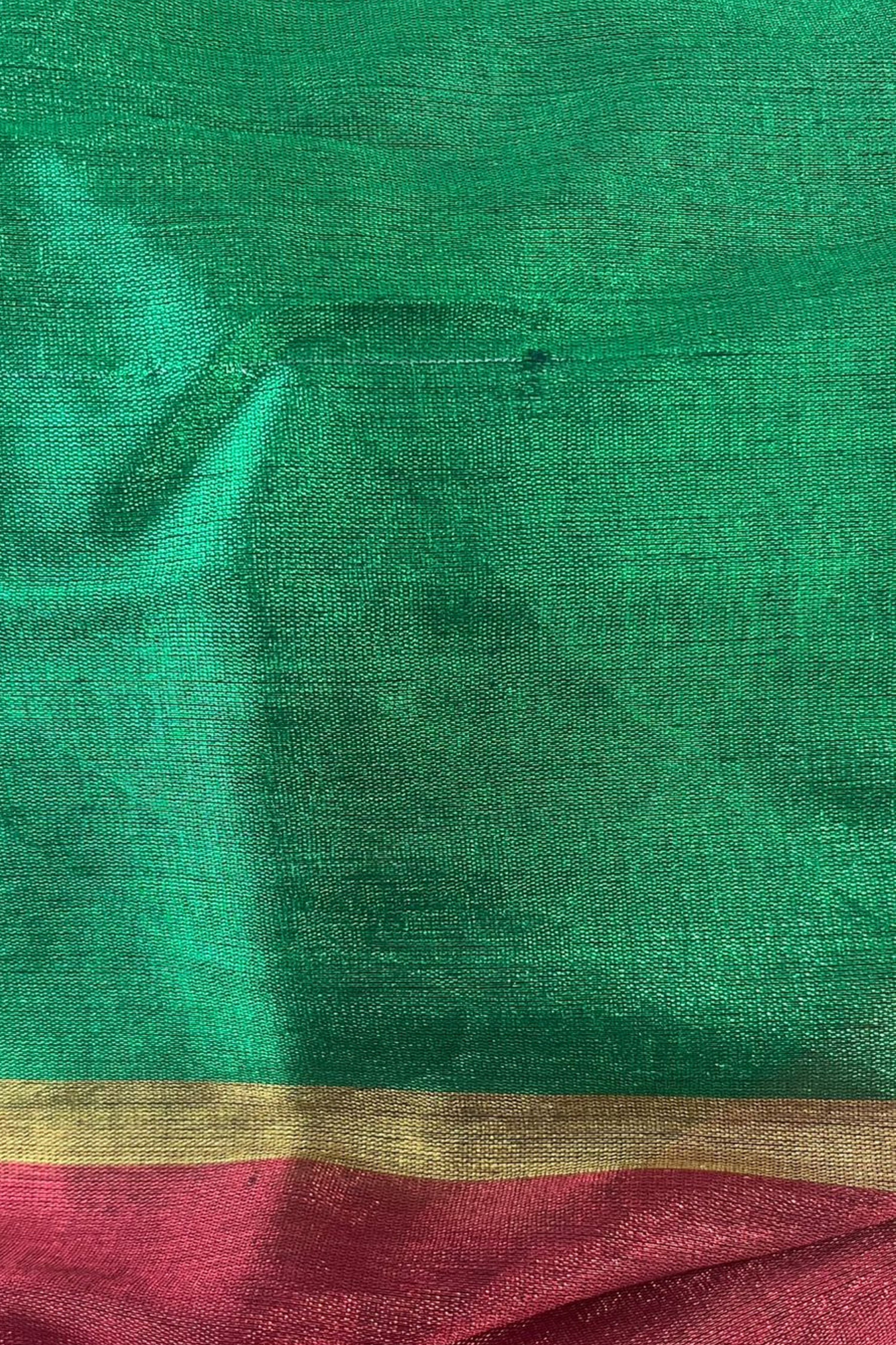 Sampriti TLR-232 I Red and Green Handloom Tissue saree with minimal Flaws