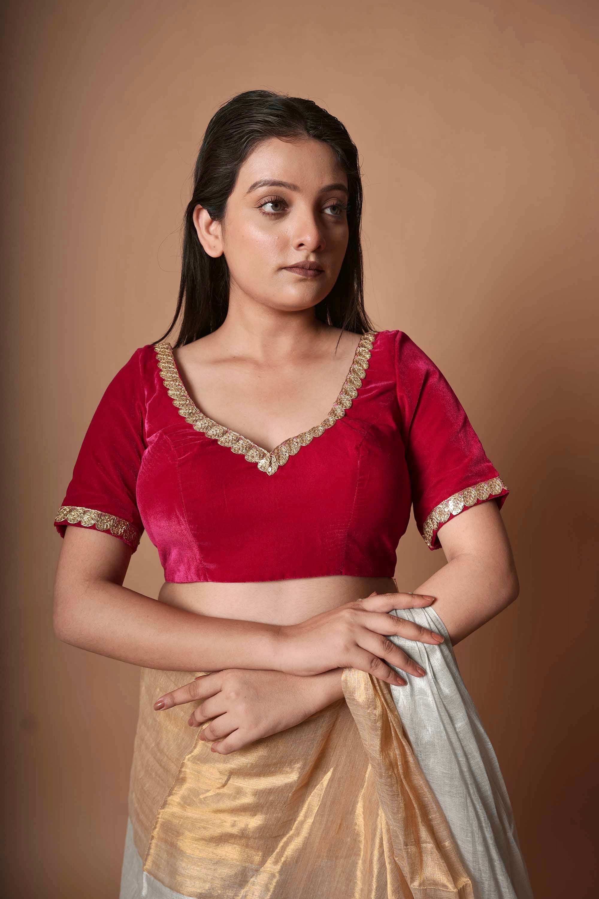 Rosalind I Pink velvet designer blouse