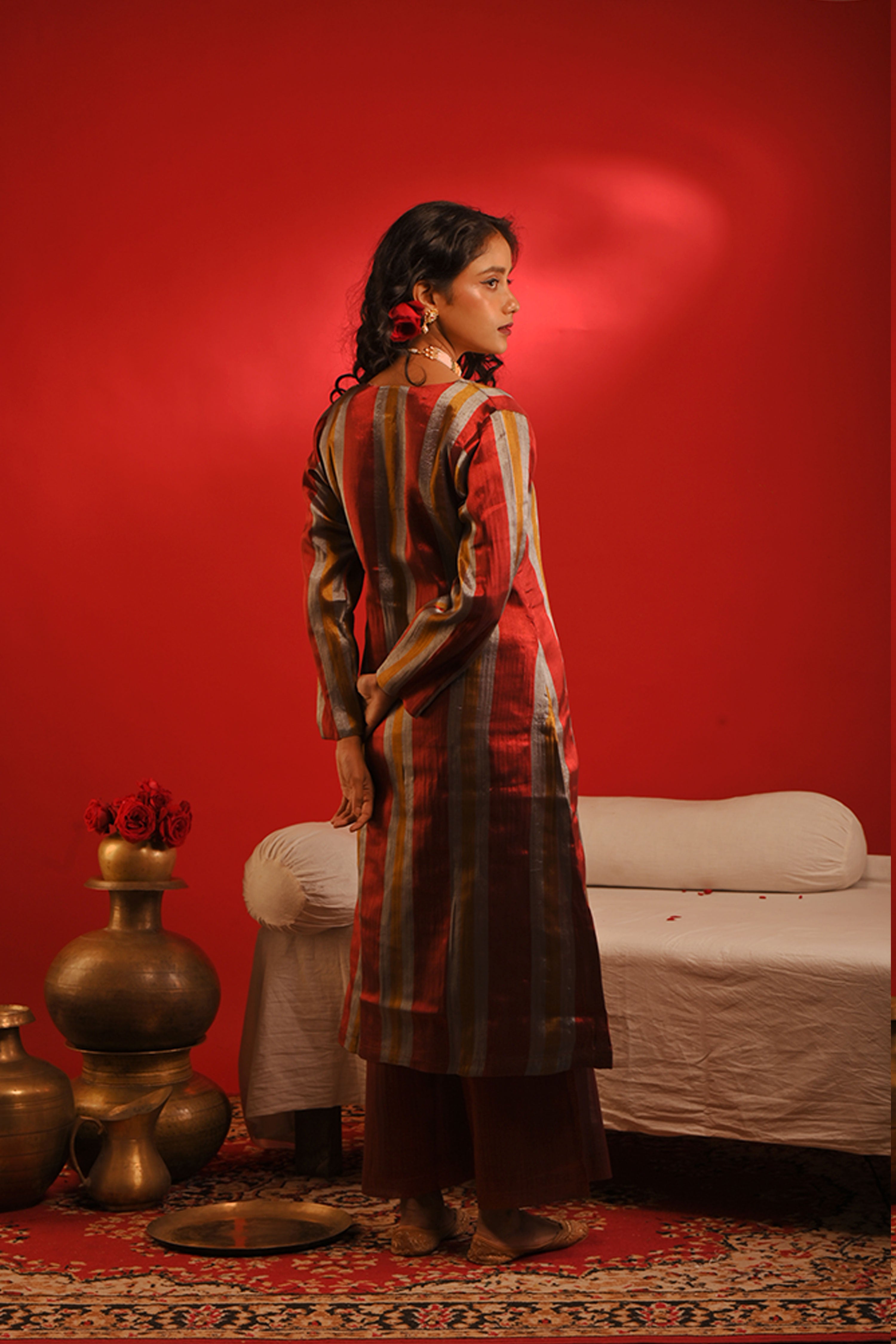 Anvaya I Multicoloured stripe handloom tissue kurta pant set