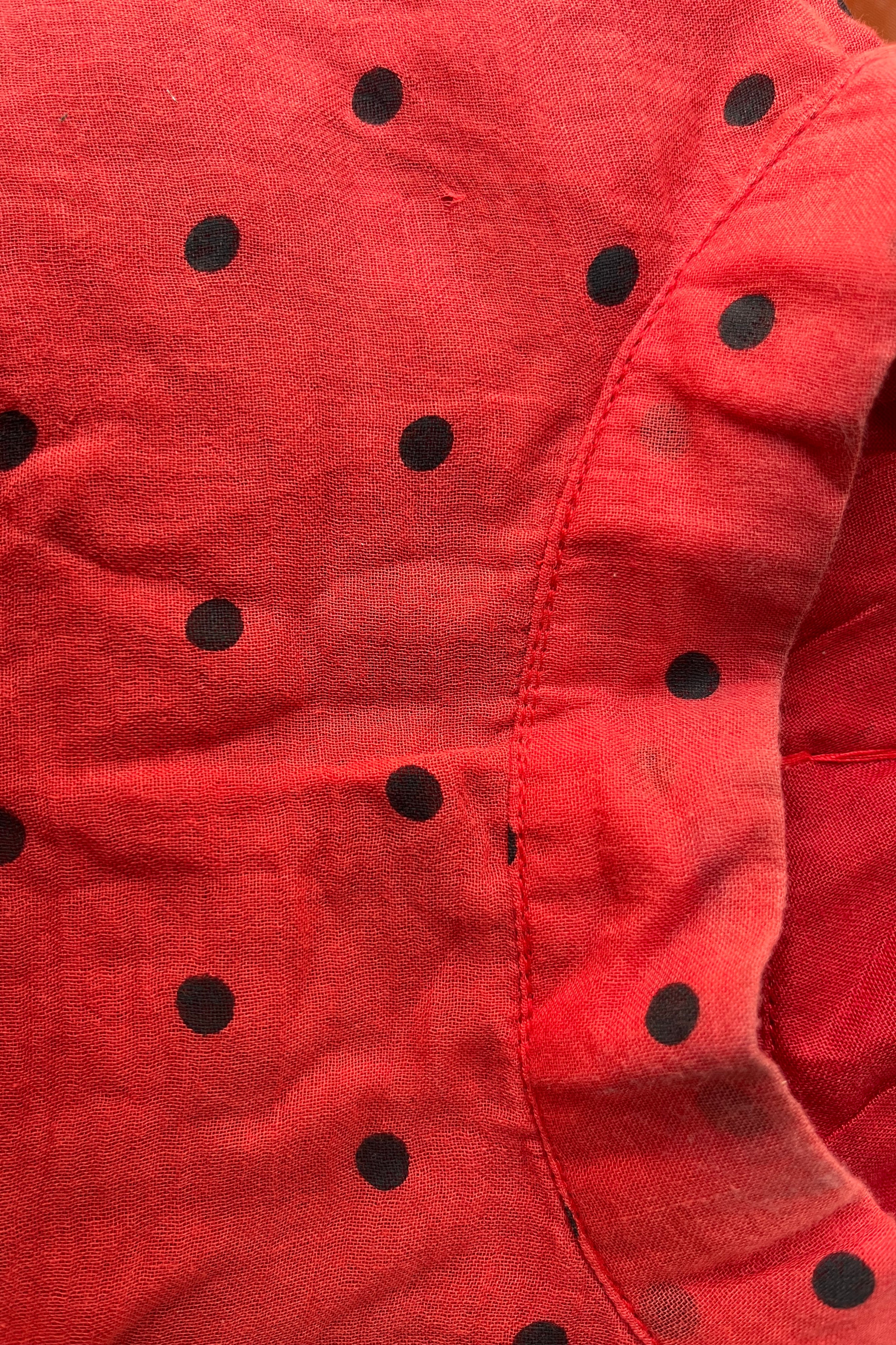 Tikhi Mirch TLR-214 I Red Handloom Mul Cotton Polka Dotted Designer Blouse with minimal flaws