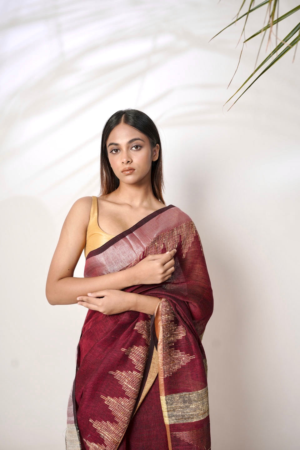 Munga Magic I Maroon Handloom Linen Saree