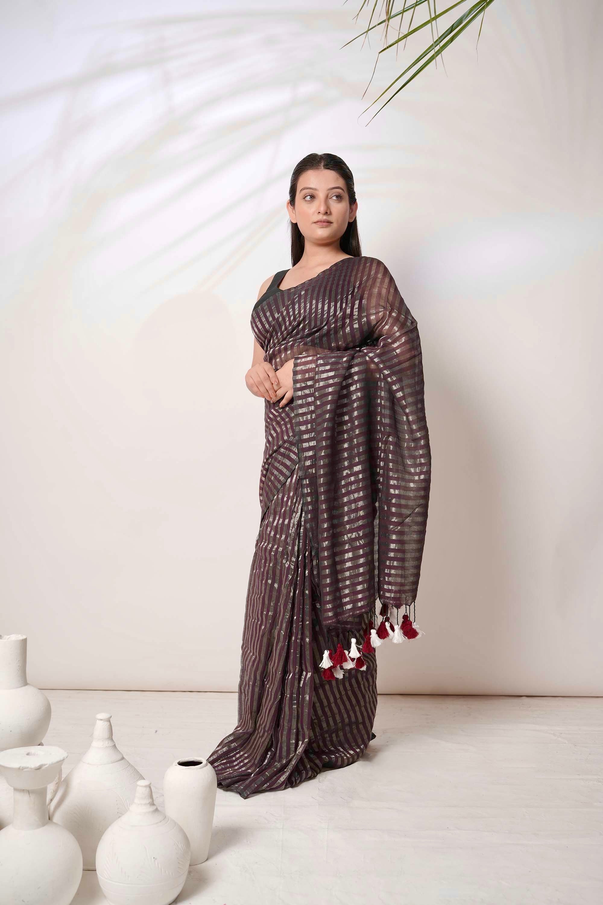 Noor | Dark Mauve Handloom Cotton Saree