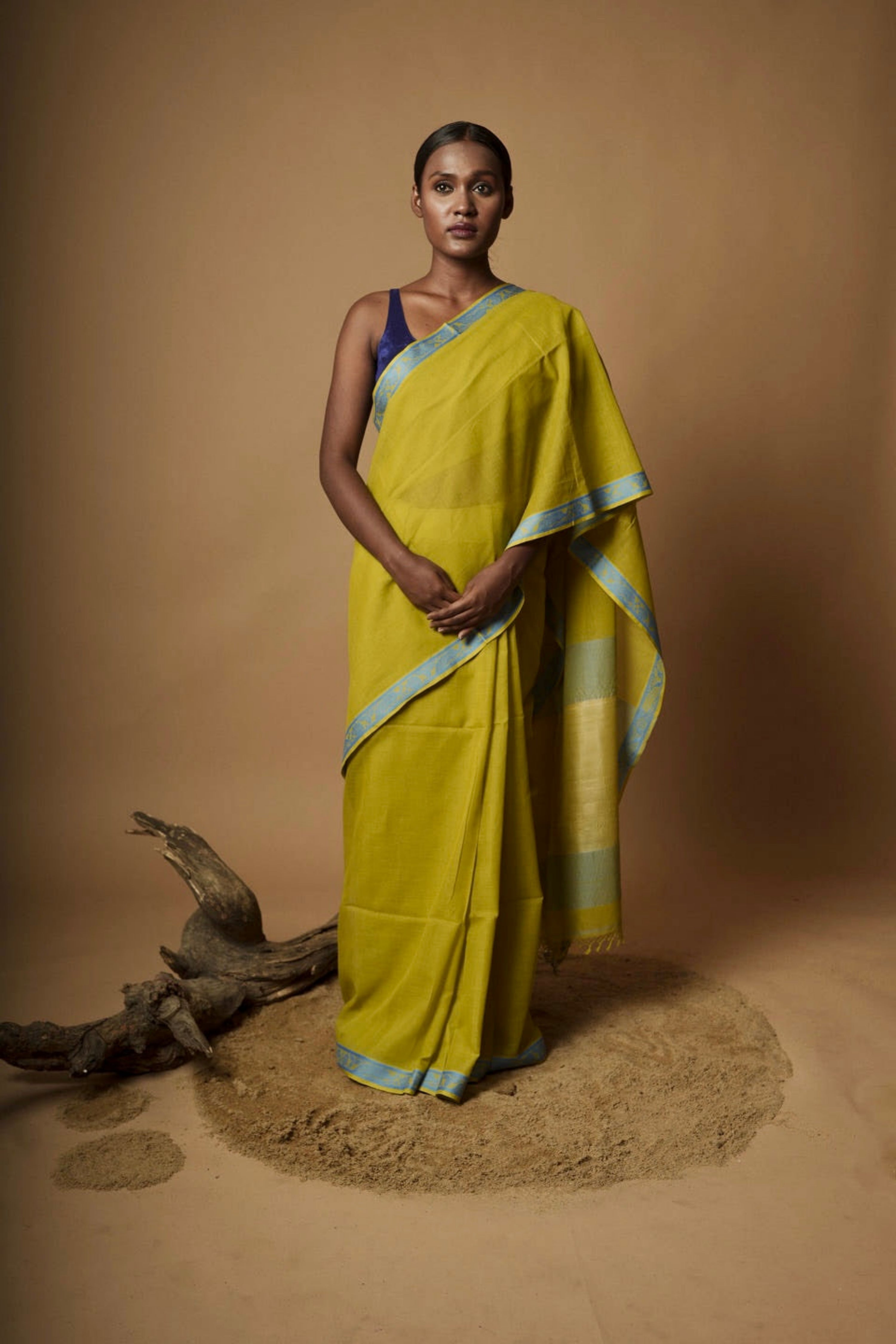 Oasis I Light Green Cotton Saree with Peacock Border