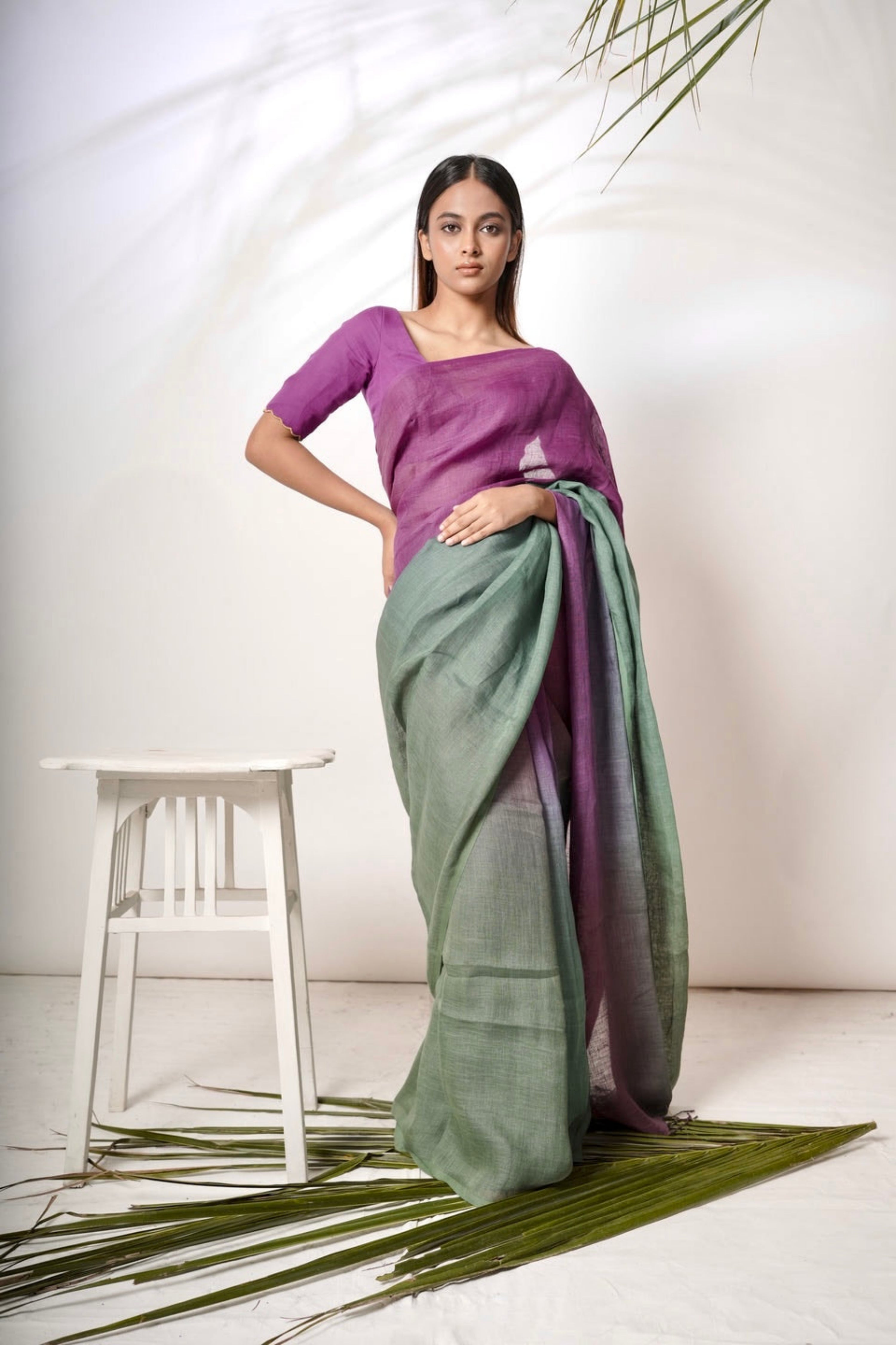 hand-woven-dual-colour-linen-saree