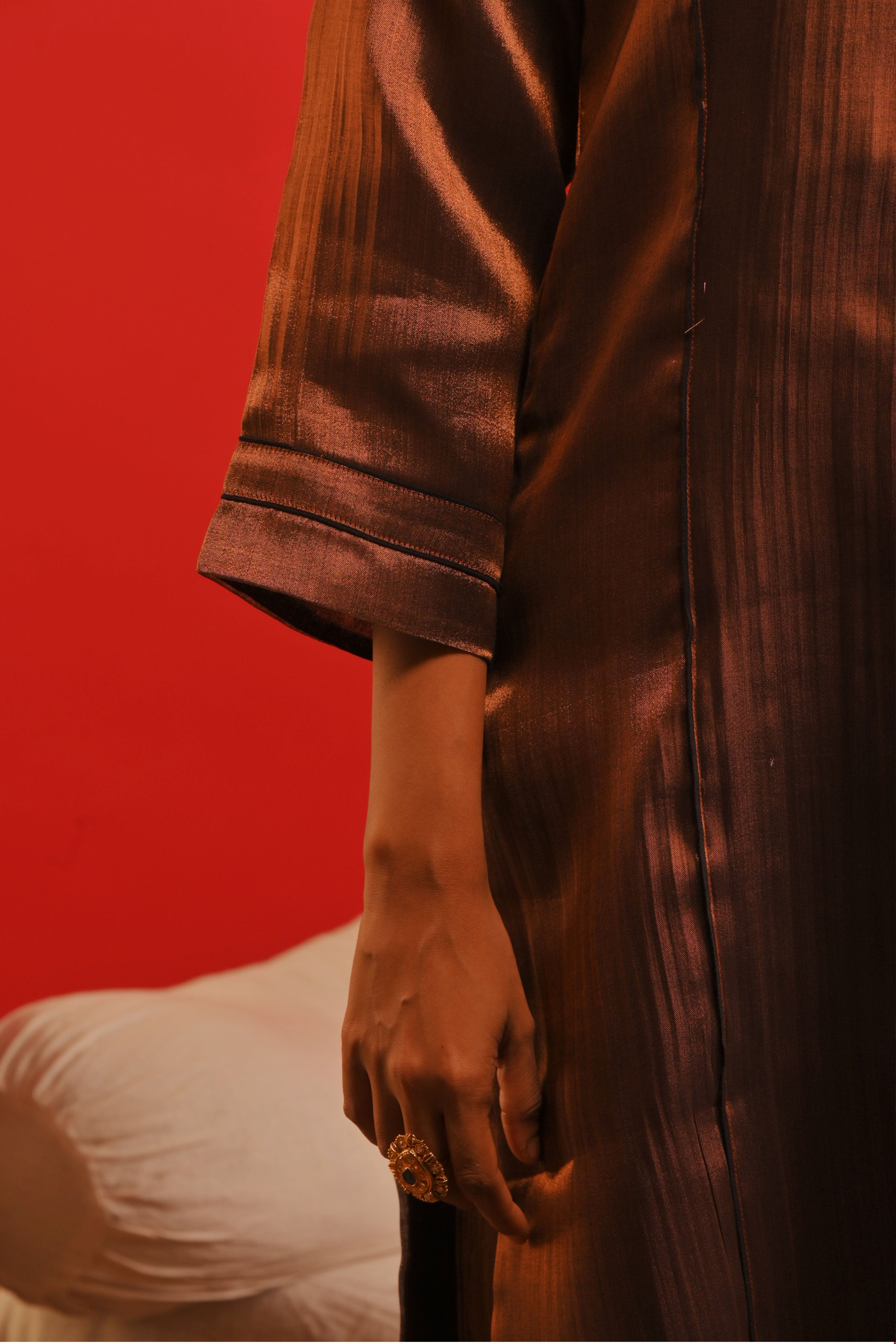 Kajari  I Copper handloom tissue kurta pant set