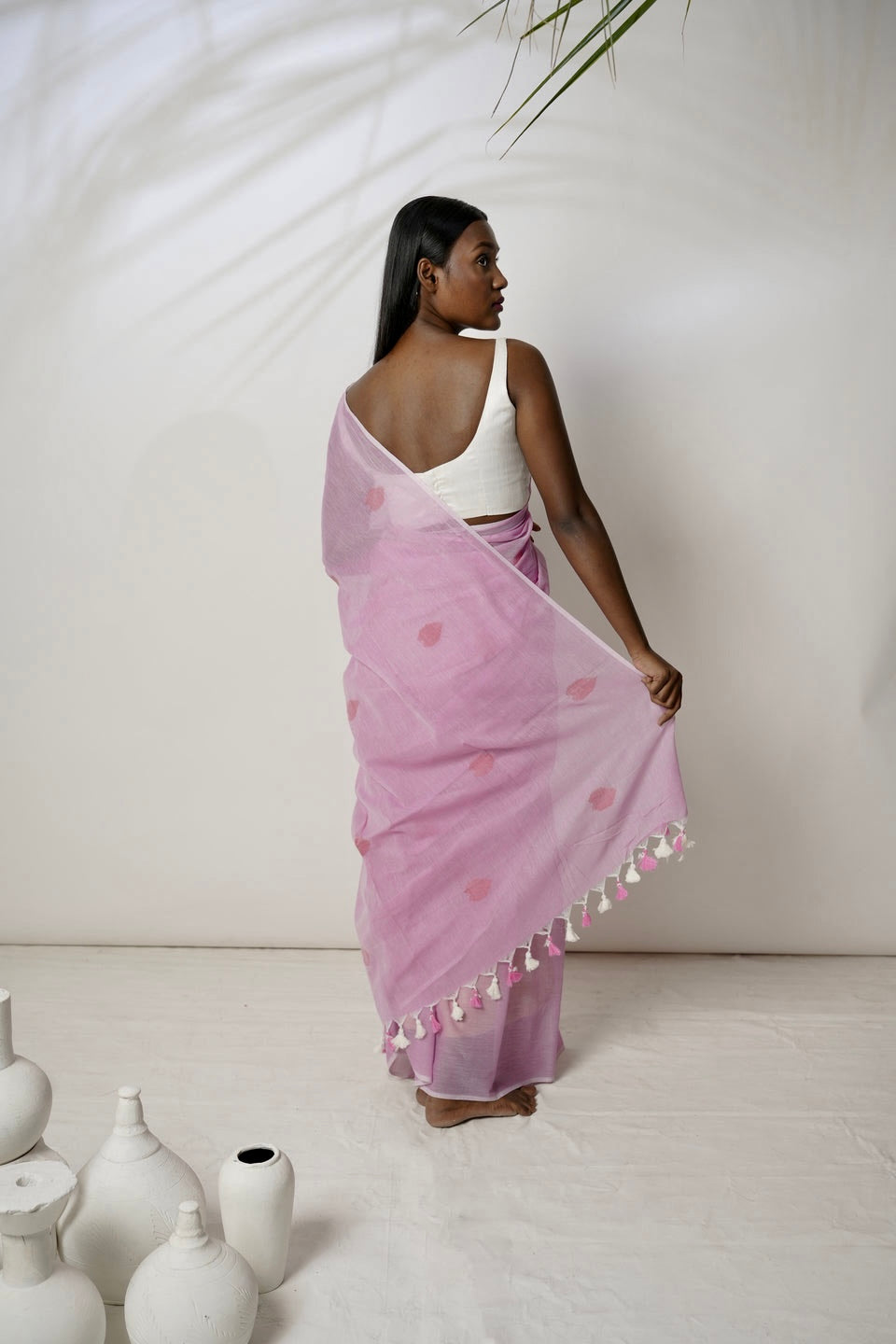 Roseate I Pink mul cotton jamdani saree