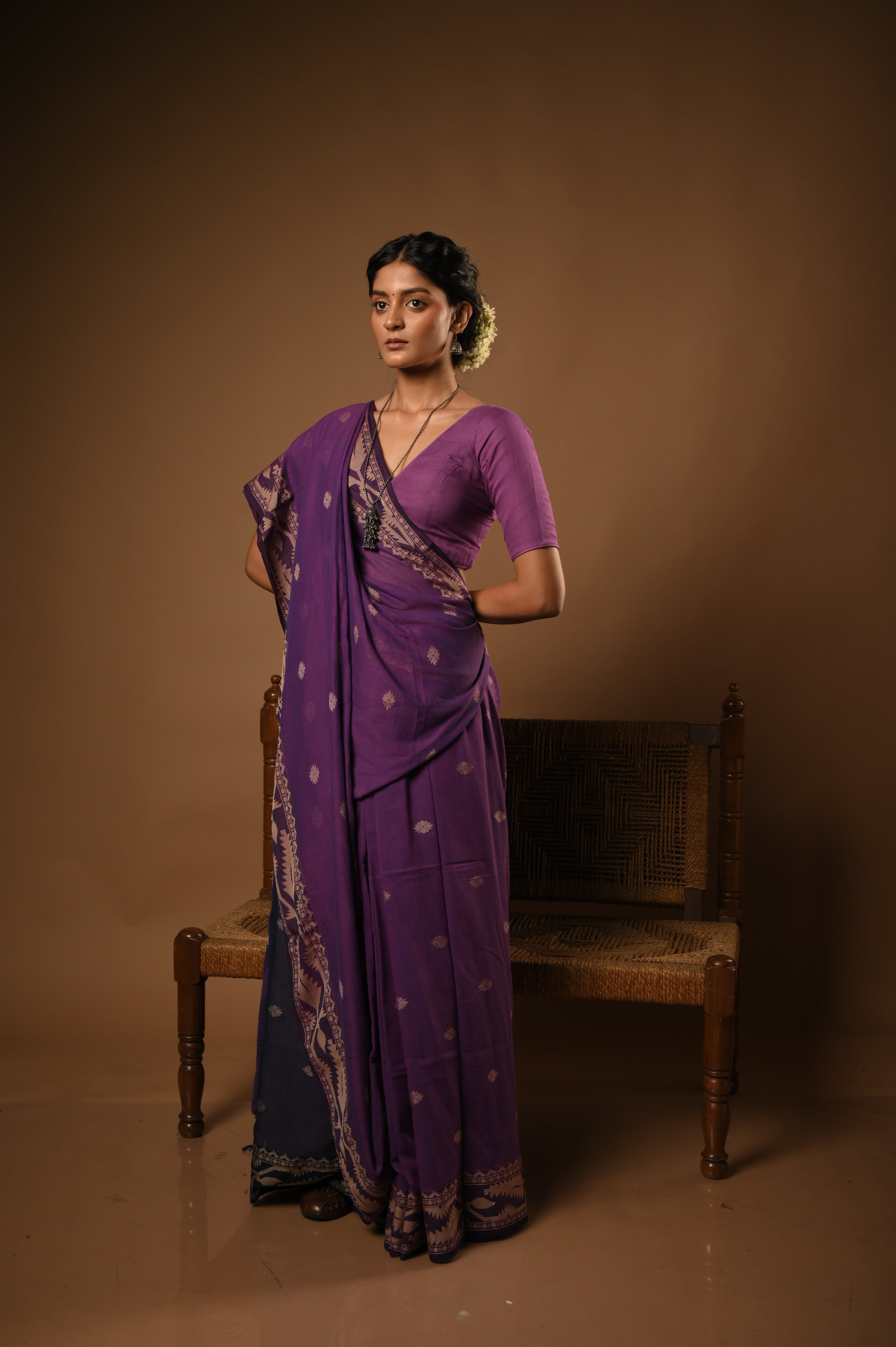 Raag Jaimini I Blue and purple Handloom cotton jamdani saree