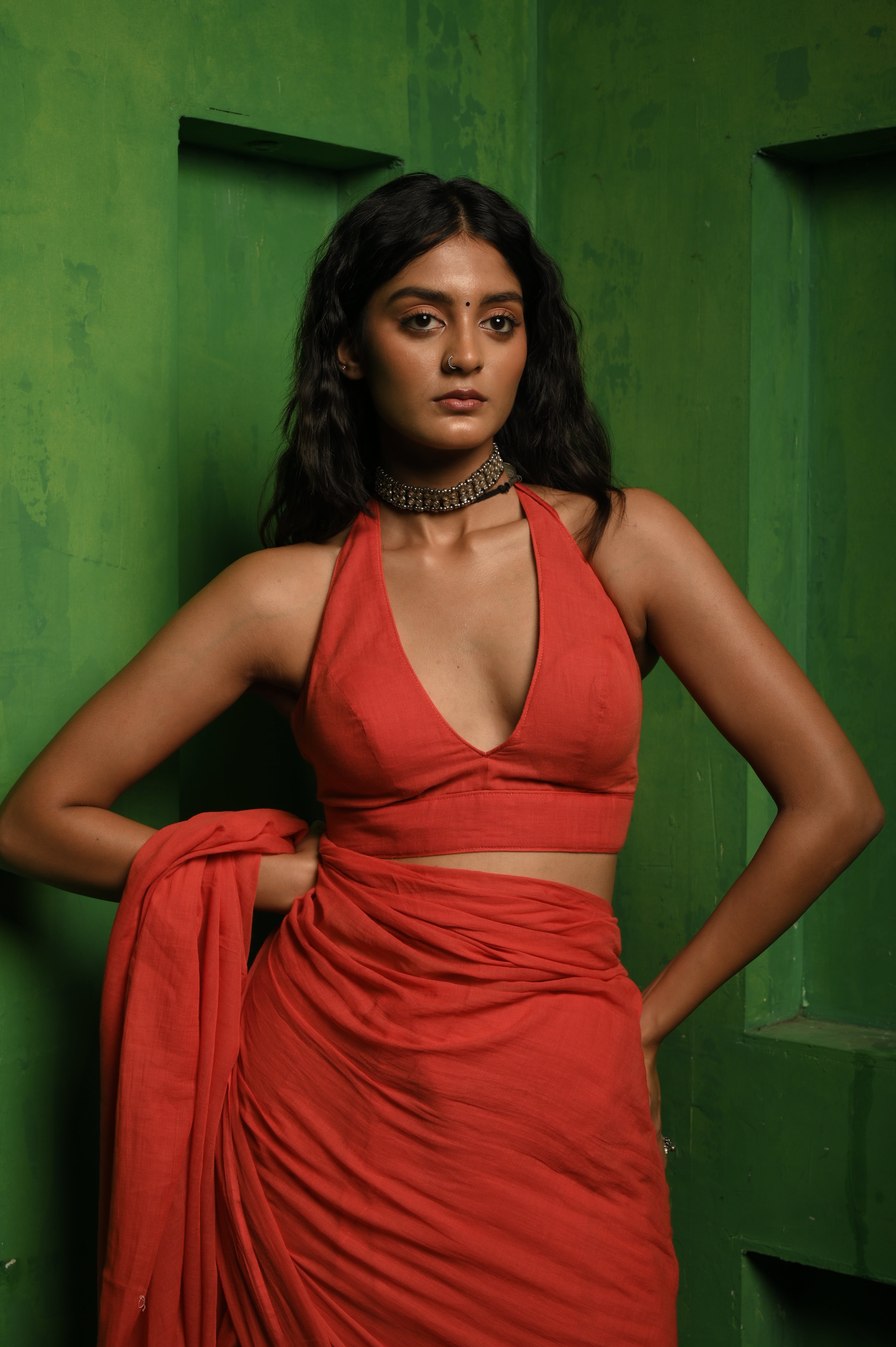 Handwoven Red Mul Modal Saree with Ready to Wear Blouse Combo (Red Velvet Treat & Cherry Cordial)