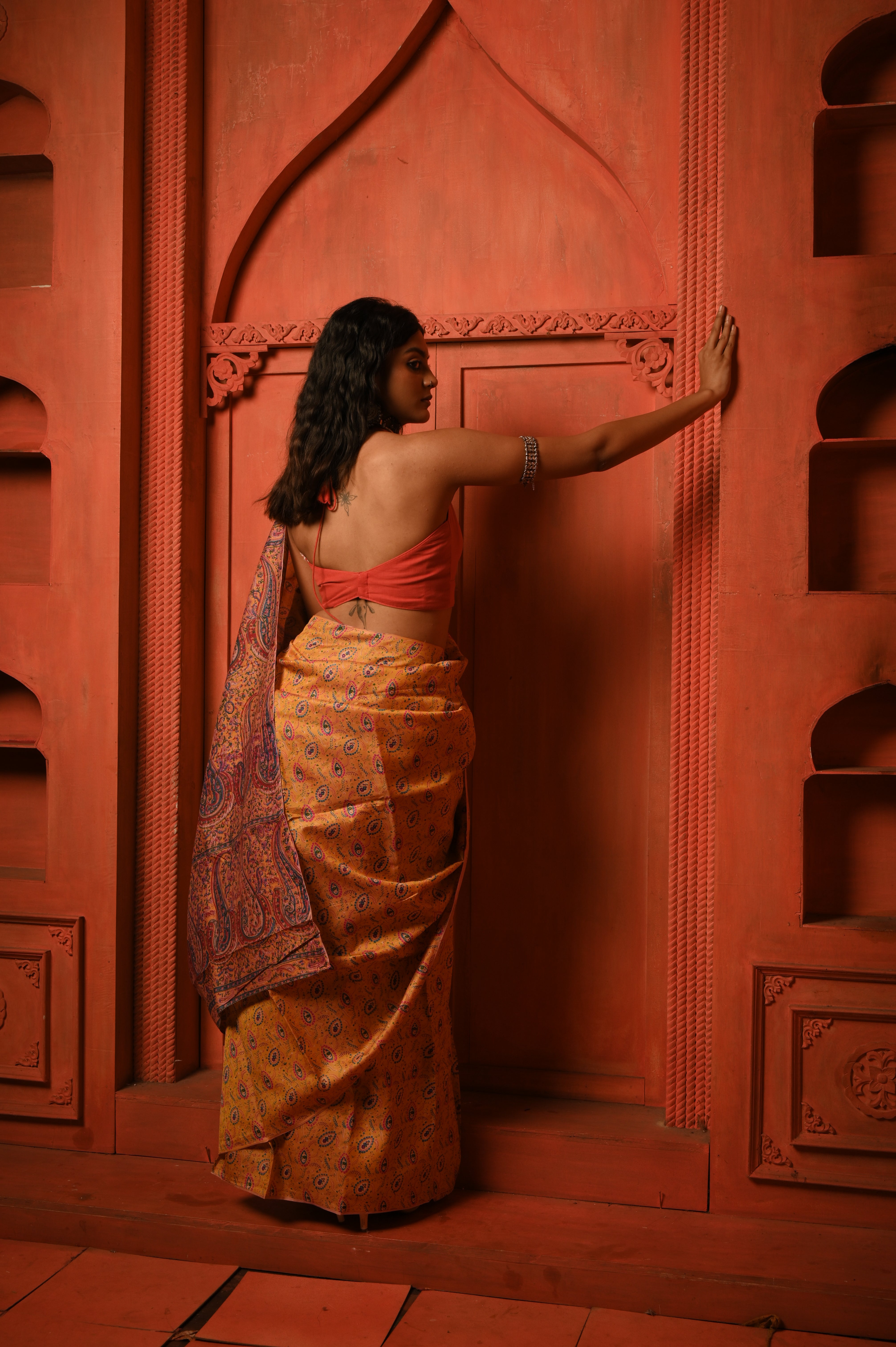 Rang Bahaar I Golden yellow paisley printed silk saree