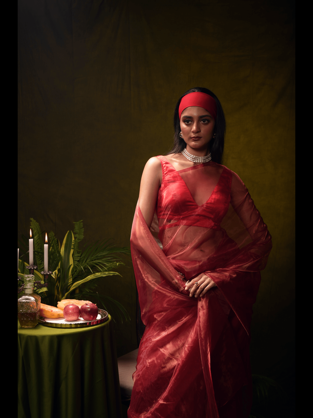 Sparkling Scarlet I Red Organza Tissue Saree